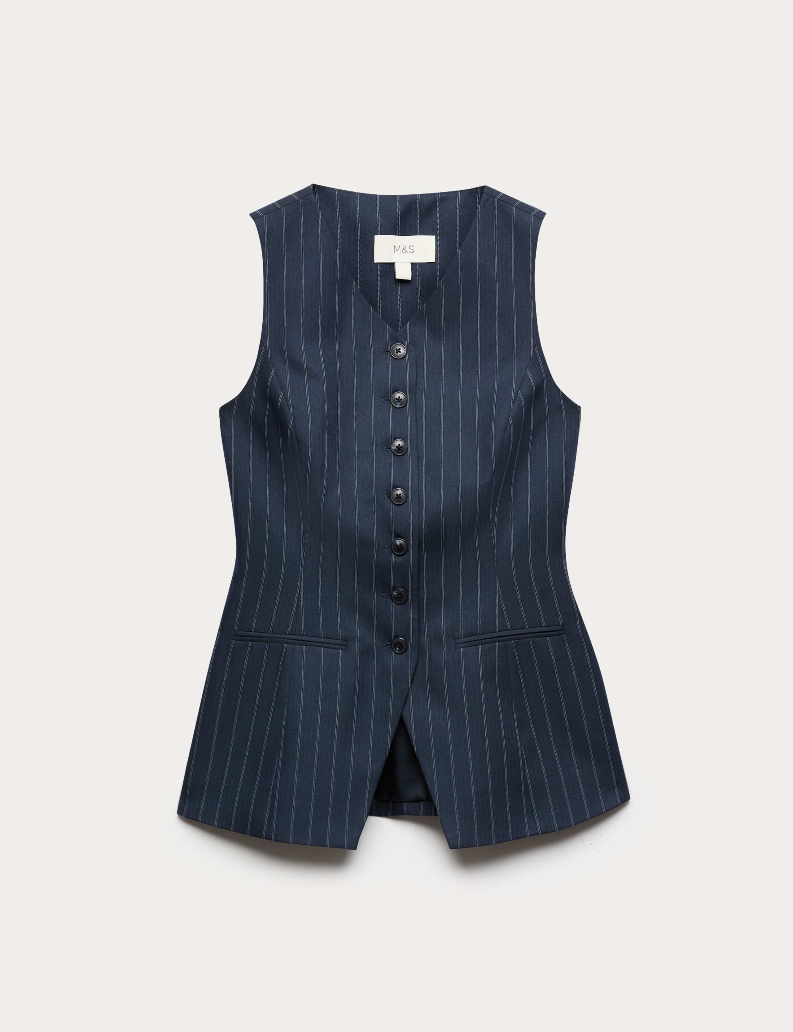 Tailored Pinstripe Cinched Waist Longline Waistcoat