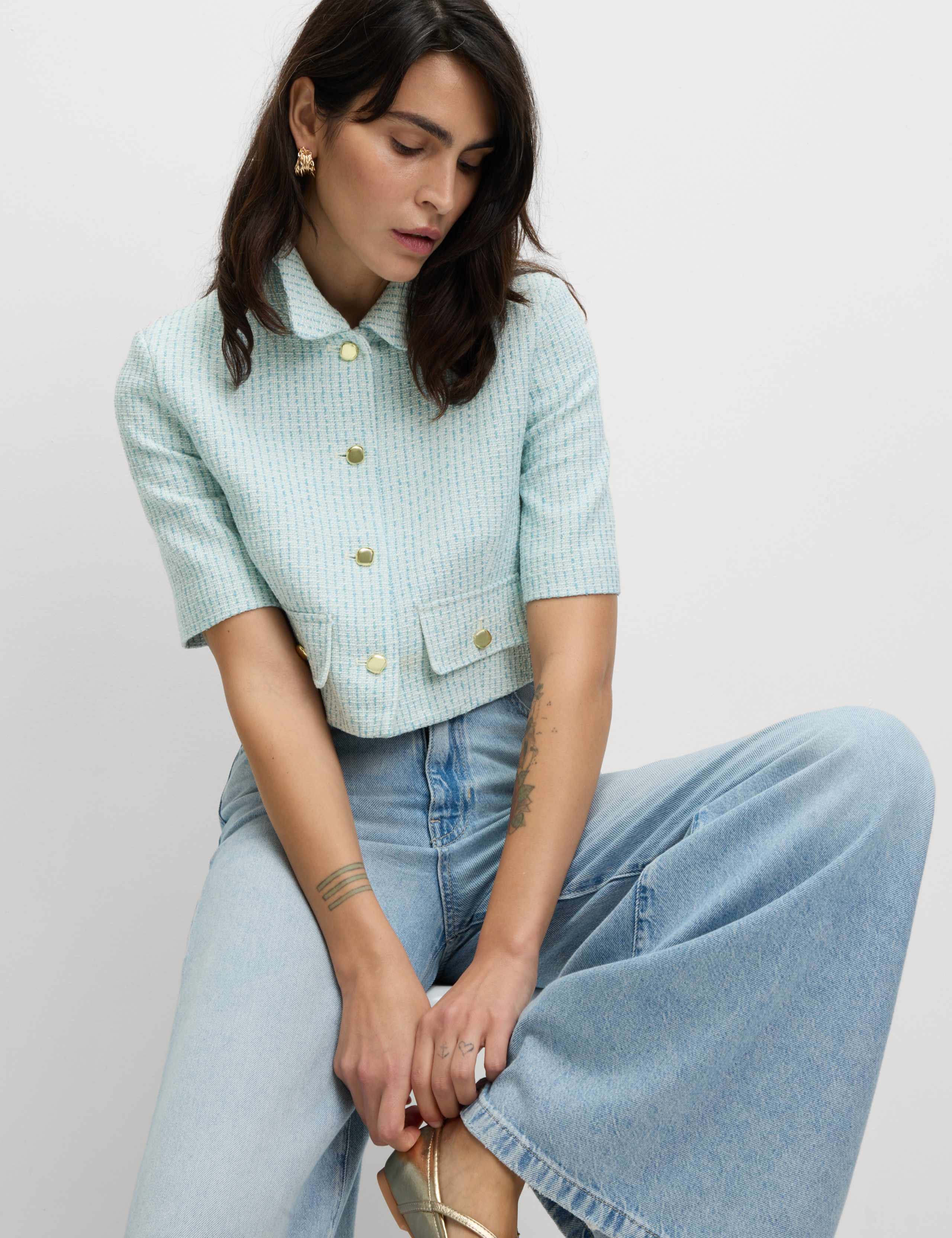 Cotton Rich Striped Short Jacket