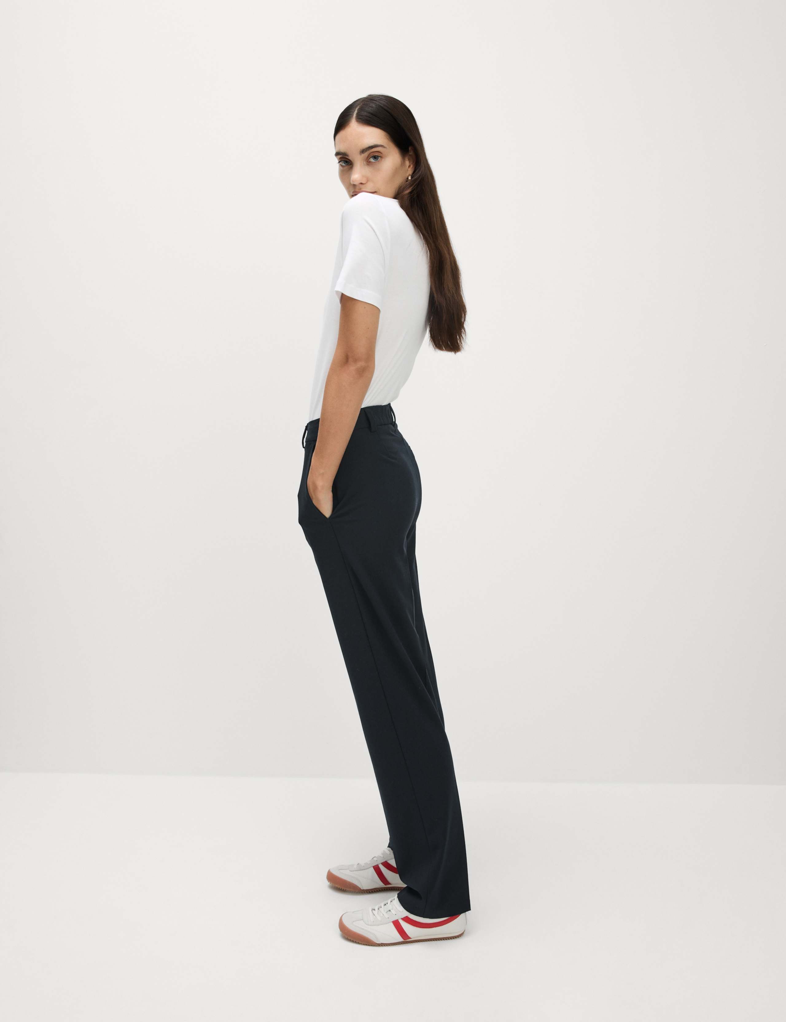 Woven Straight Leg Trousers with Stretch