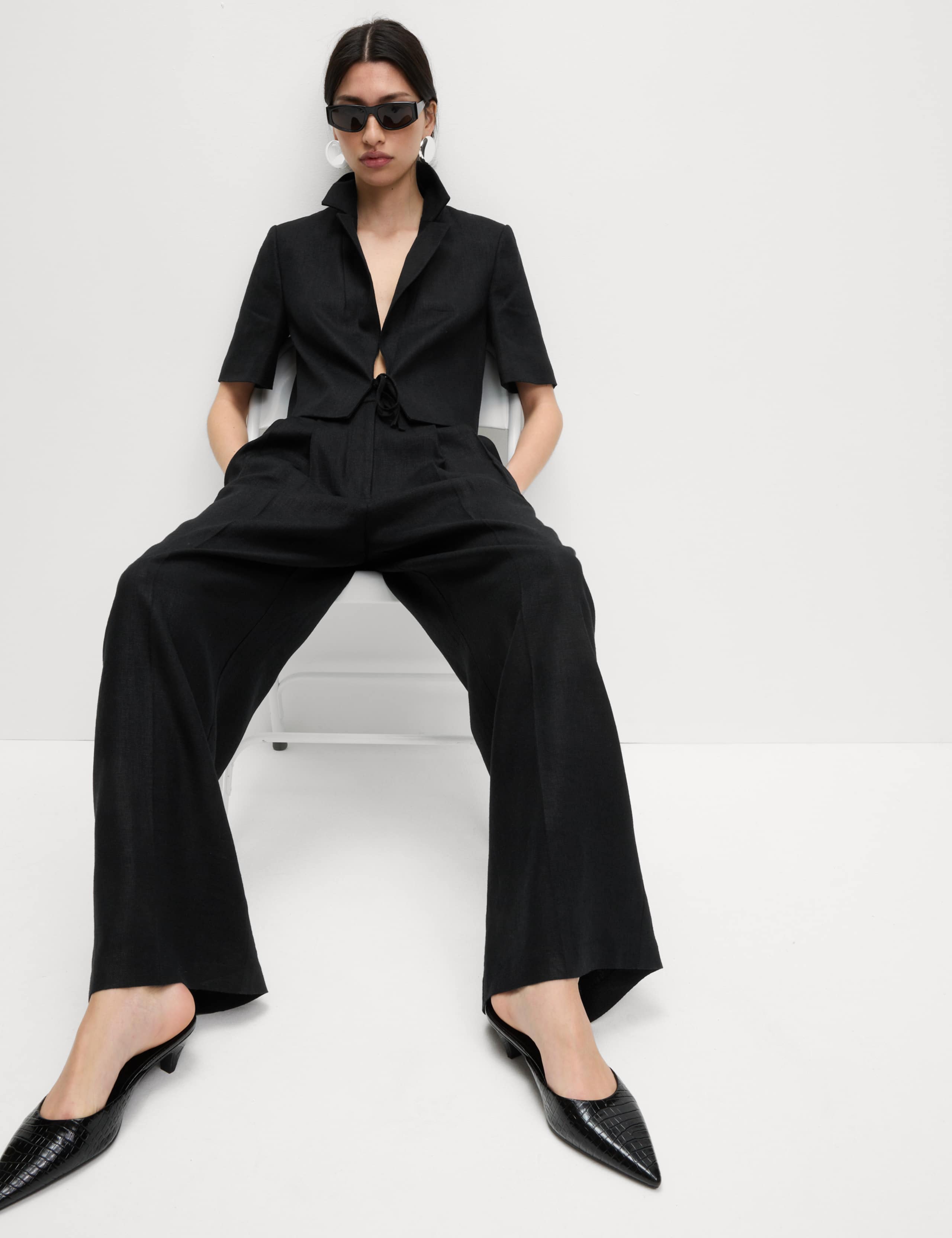 Linen Rich Twill Wide Leg Trousers