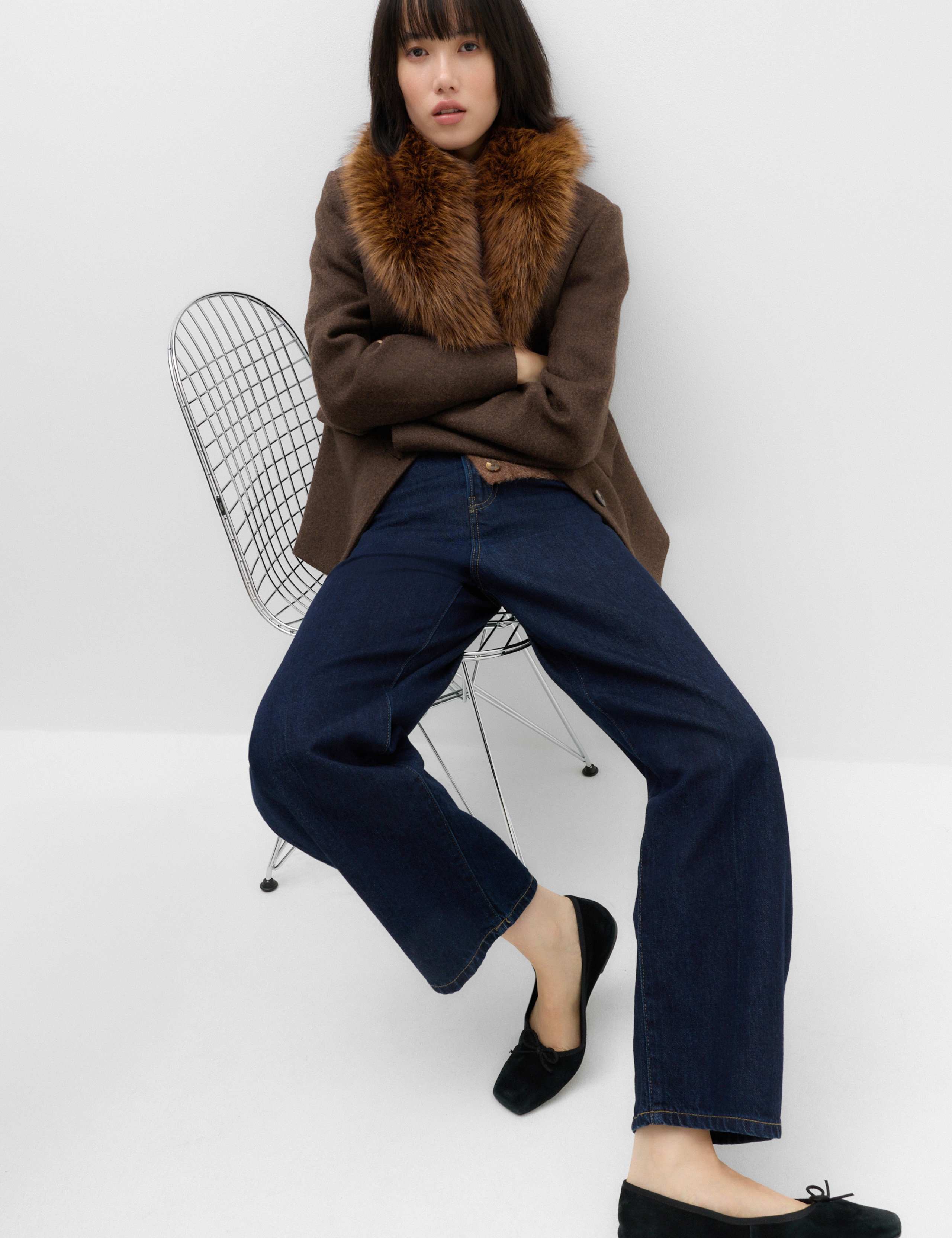 Faux Fur Trim Textured Blazer