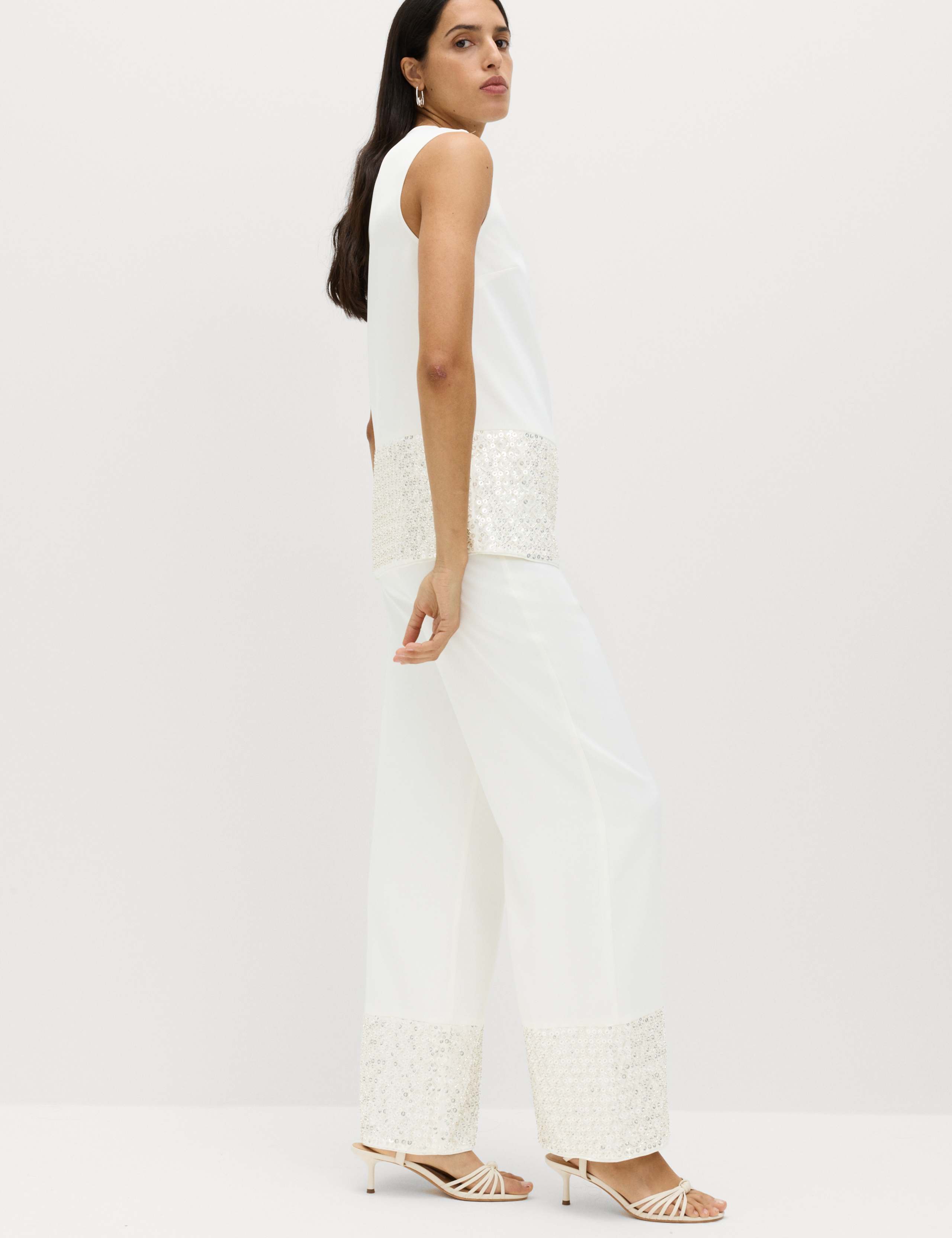 Sequin Embellished Hem Straight Leg Trousers