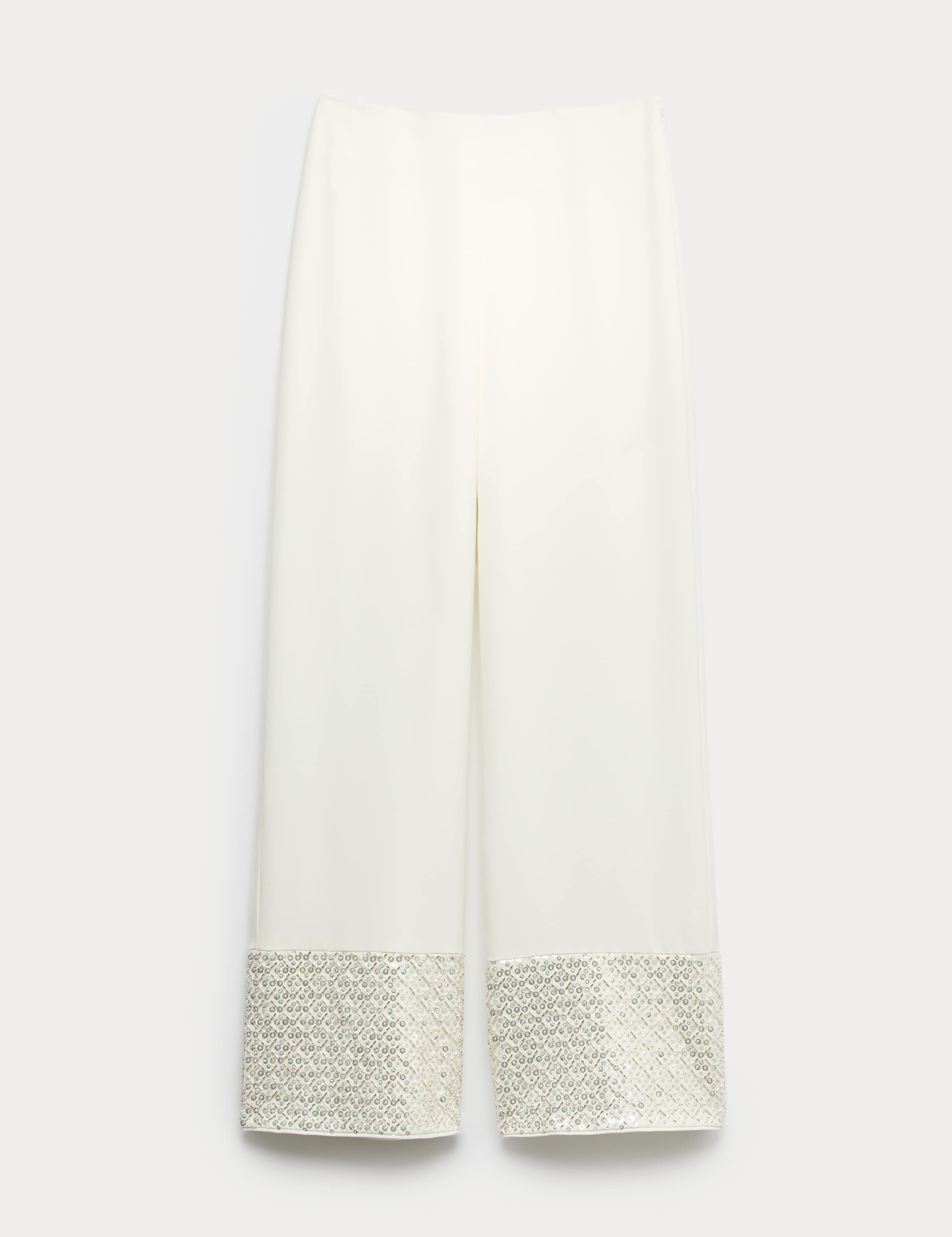 Sequin Embellished Hem Straight Leg Trousers