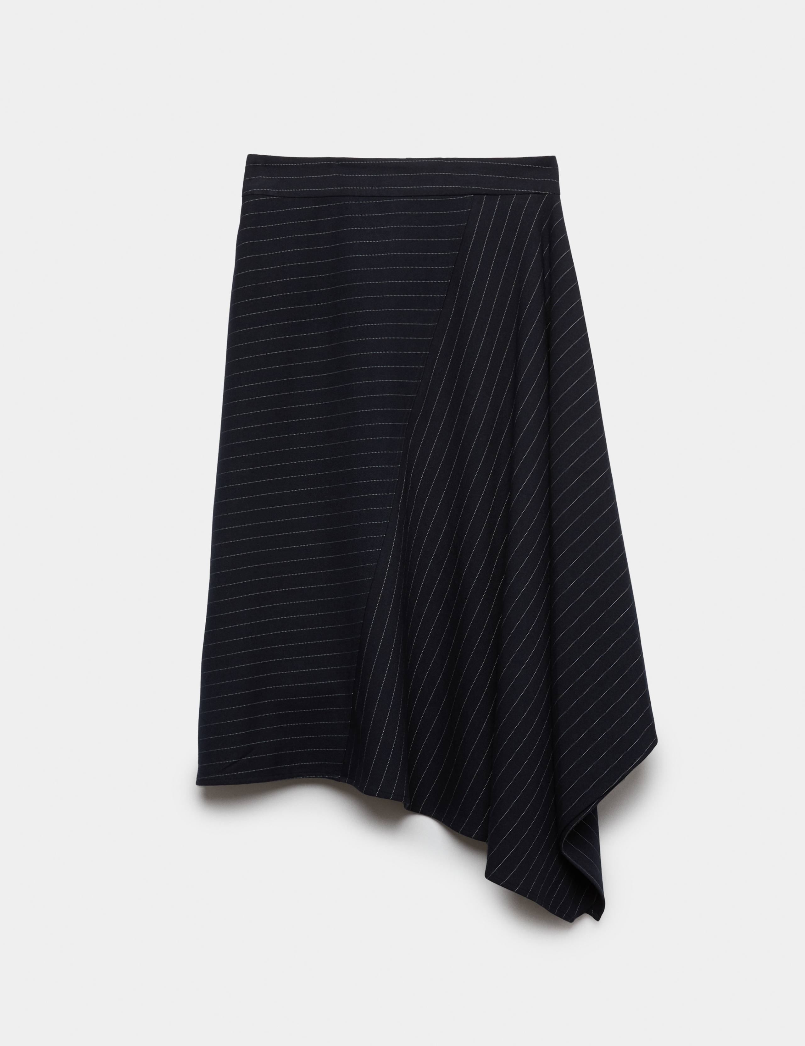 Pinstripe Midi Asymmetric Skirt