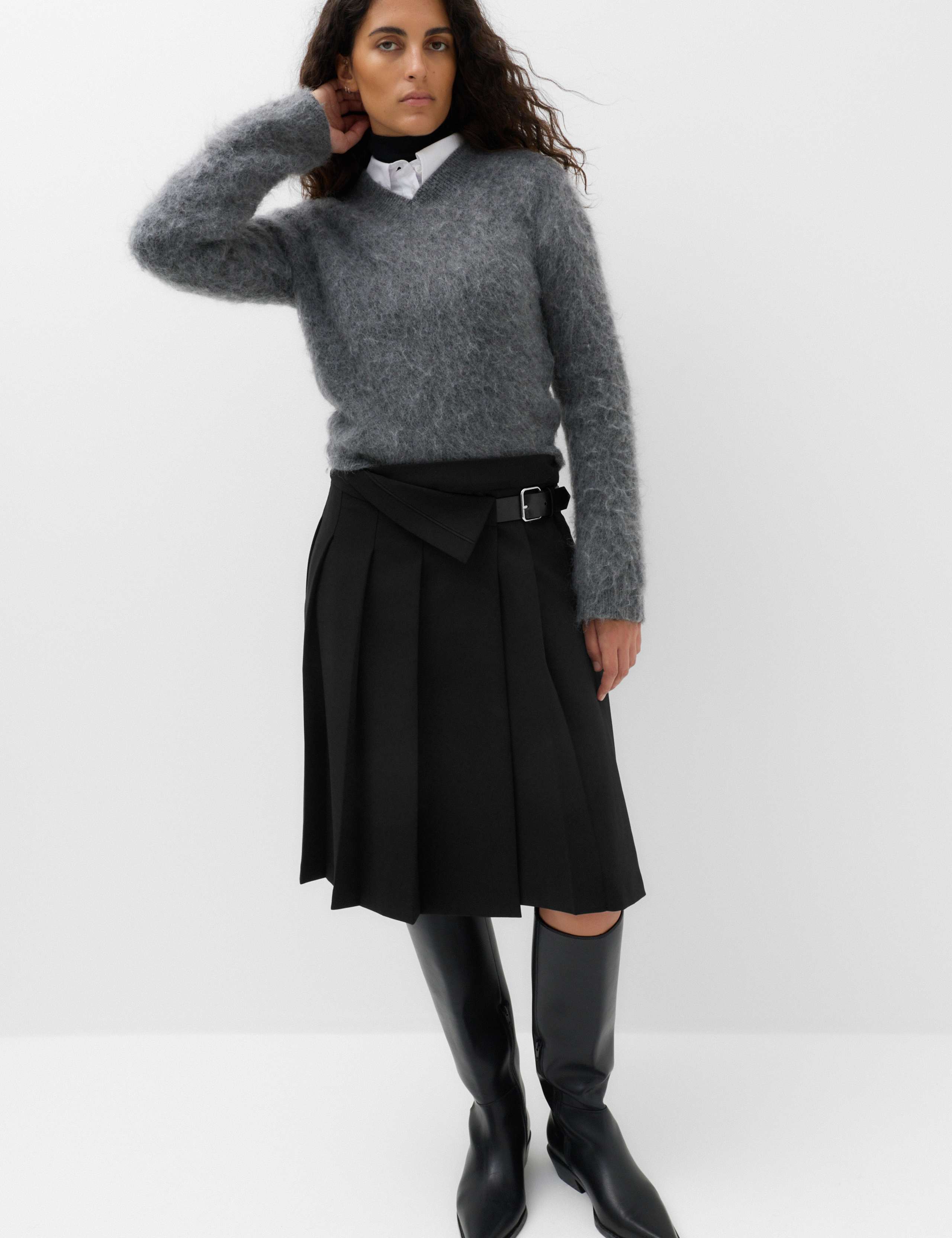 Pleated Wrap Kilt Skirt