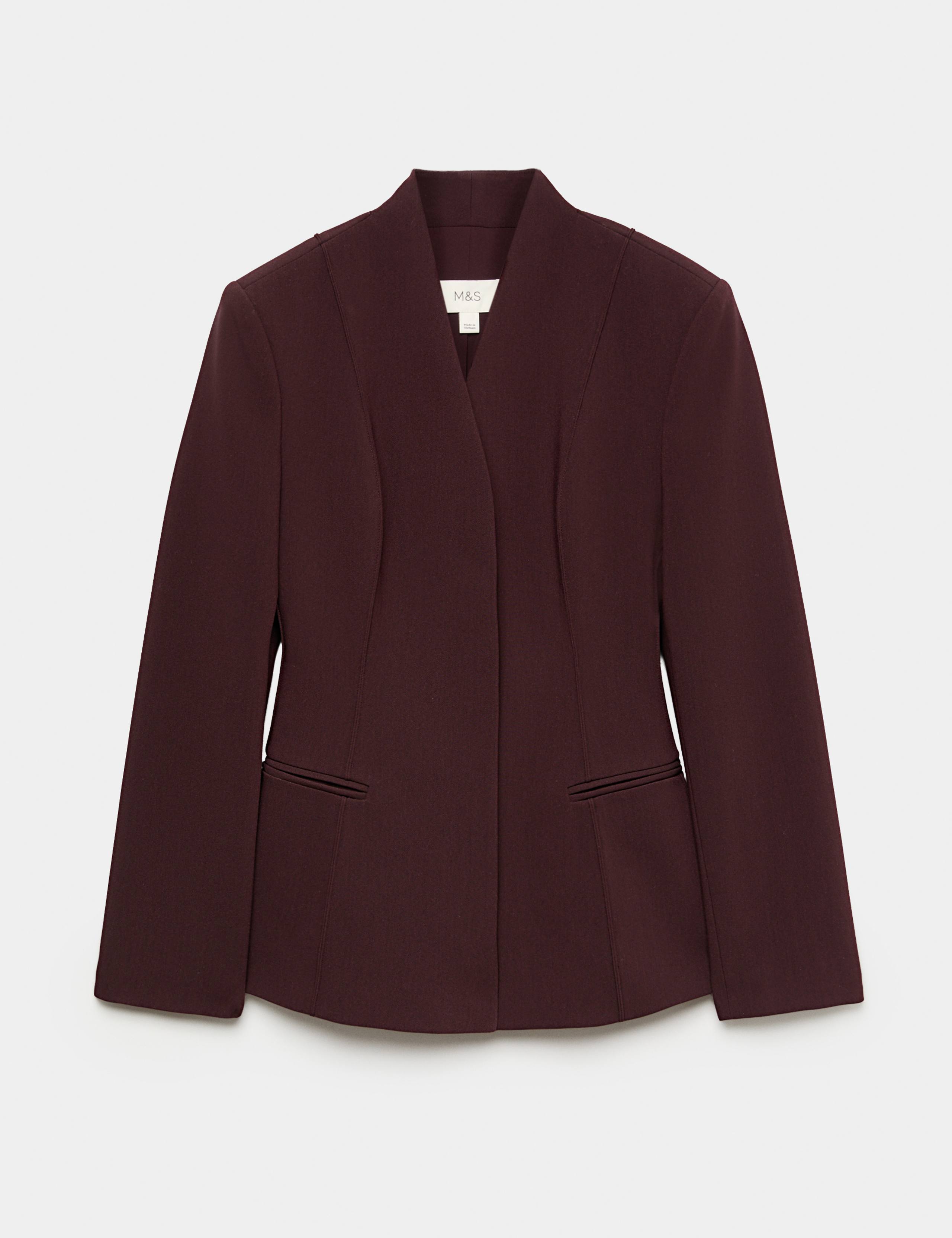 Cinched Fitted Collarless Blazer
