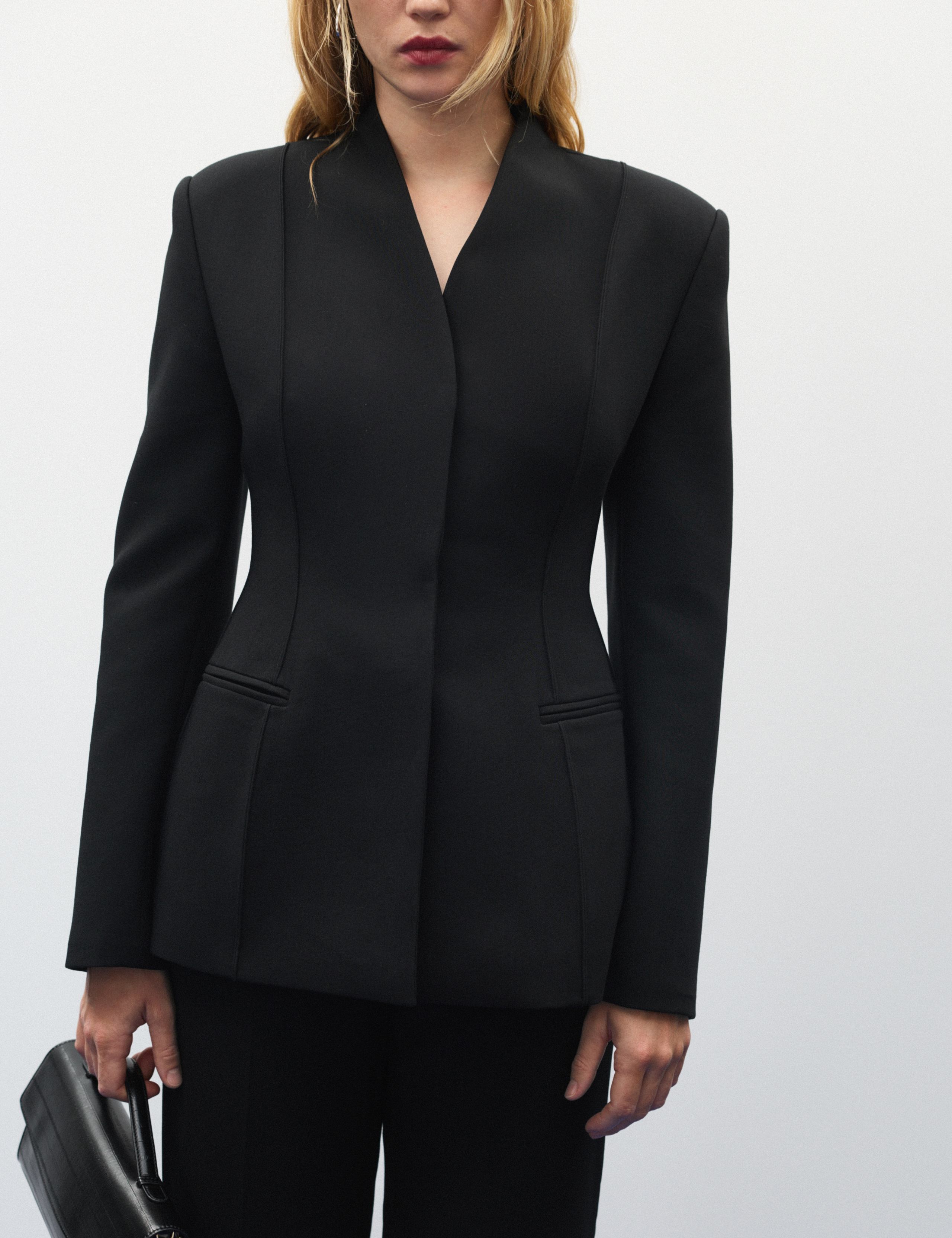 Cinched Fitted Collarless Blazer