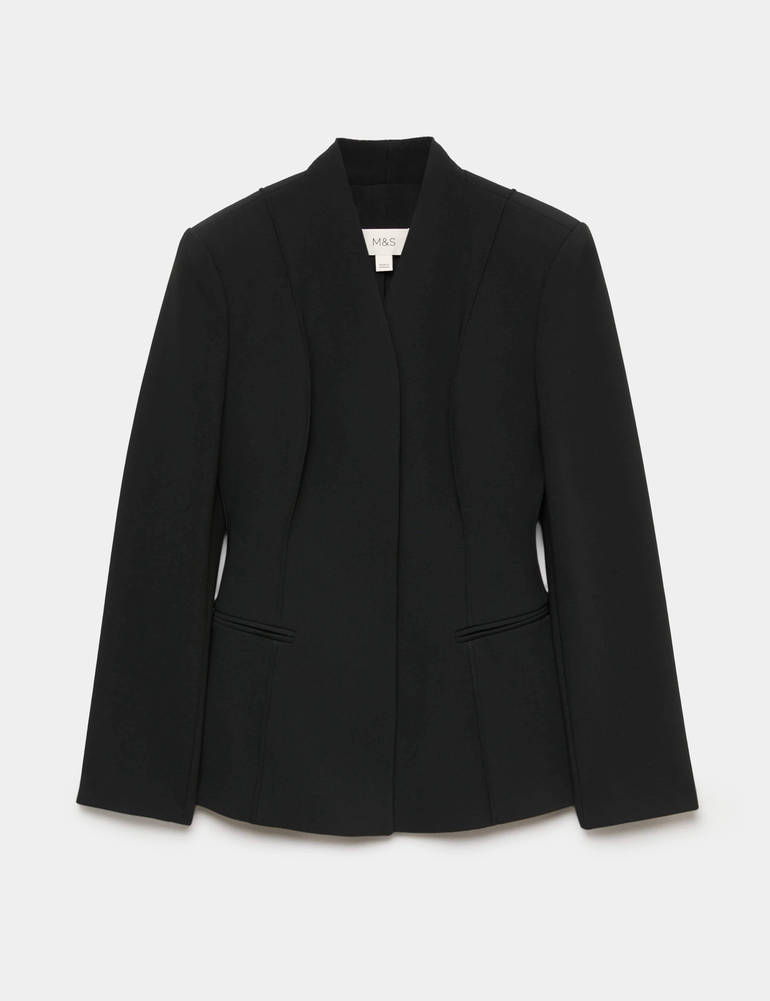 Cinched Fitted Collarless Blazer