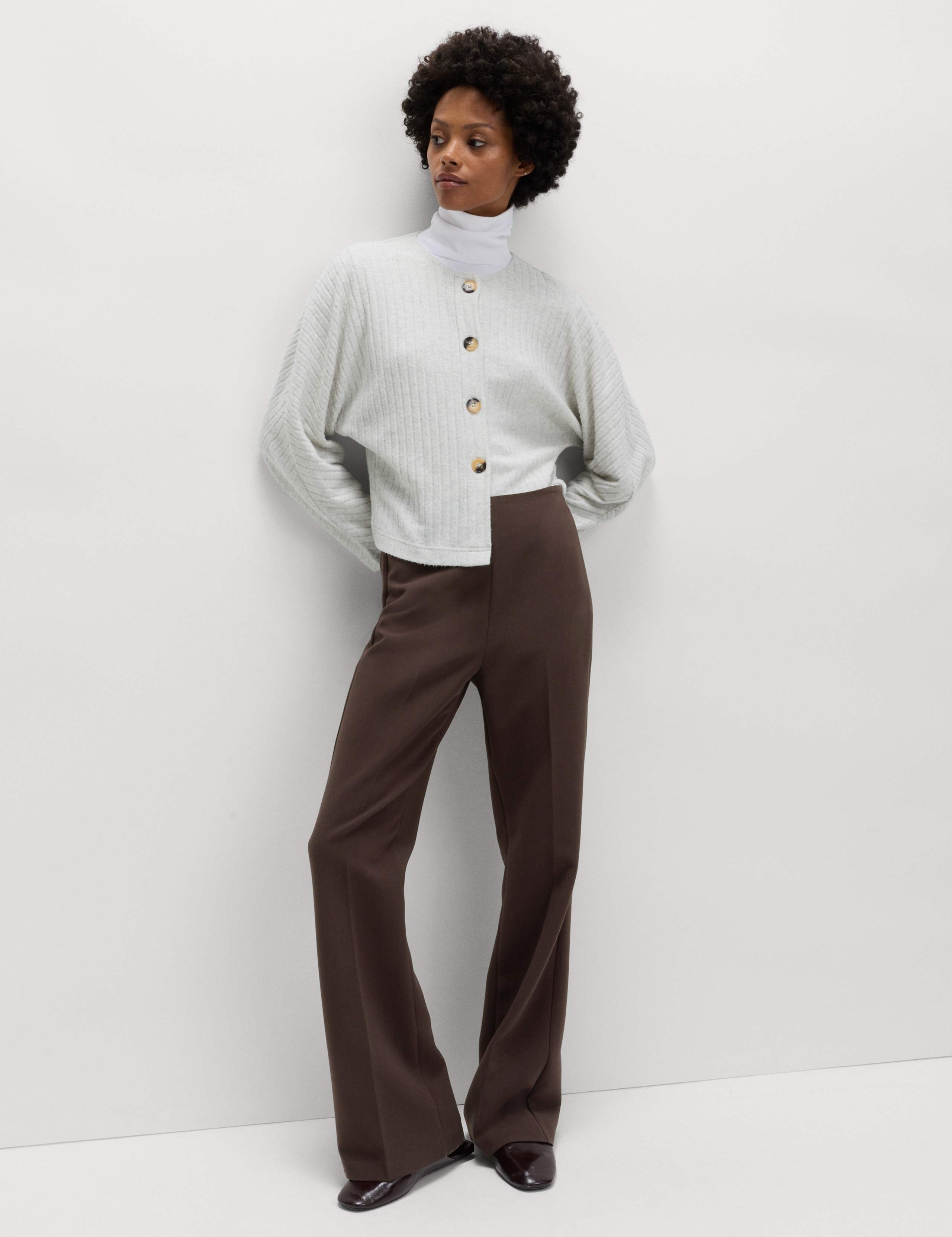 Slim Side Zip Flared Trousers