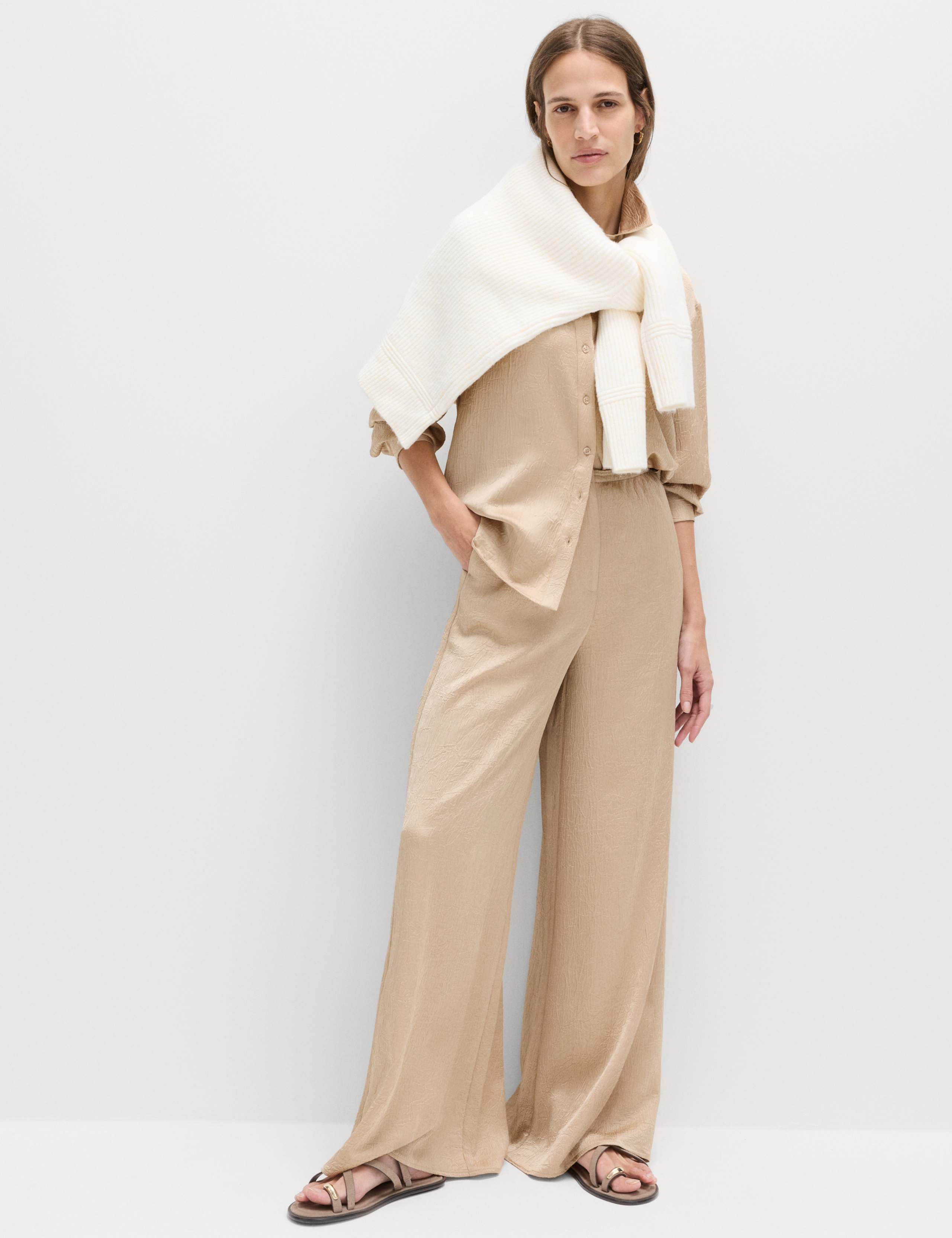 Satin Crinkle Palazzo Trousers
