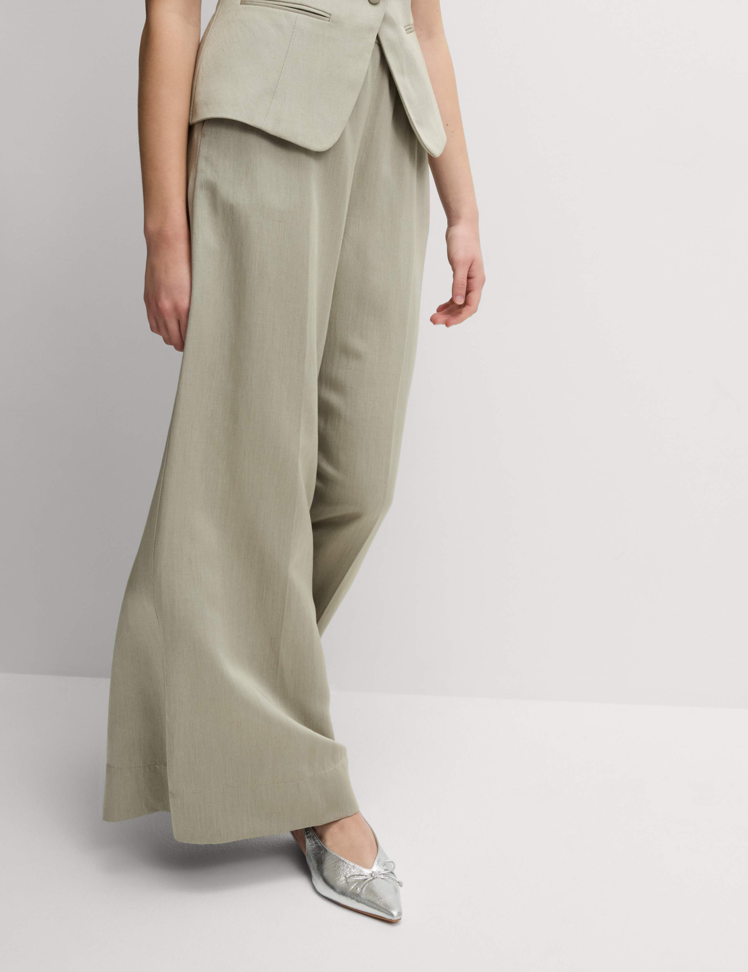 Linen Blend Twill Palazzo Trousers