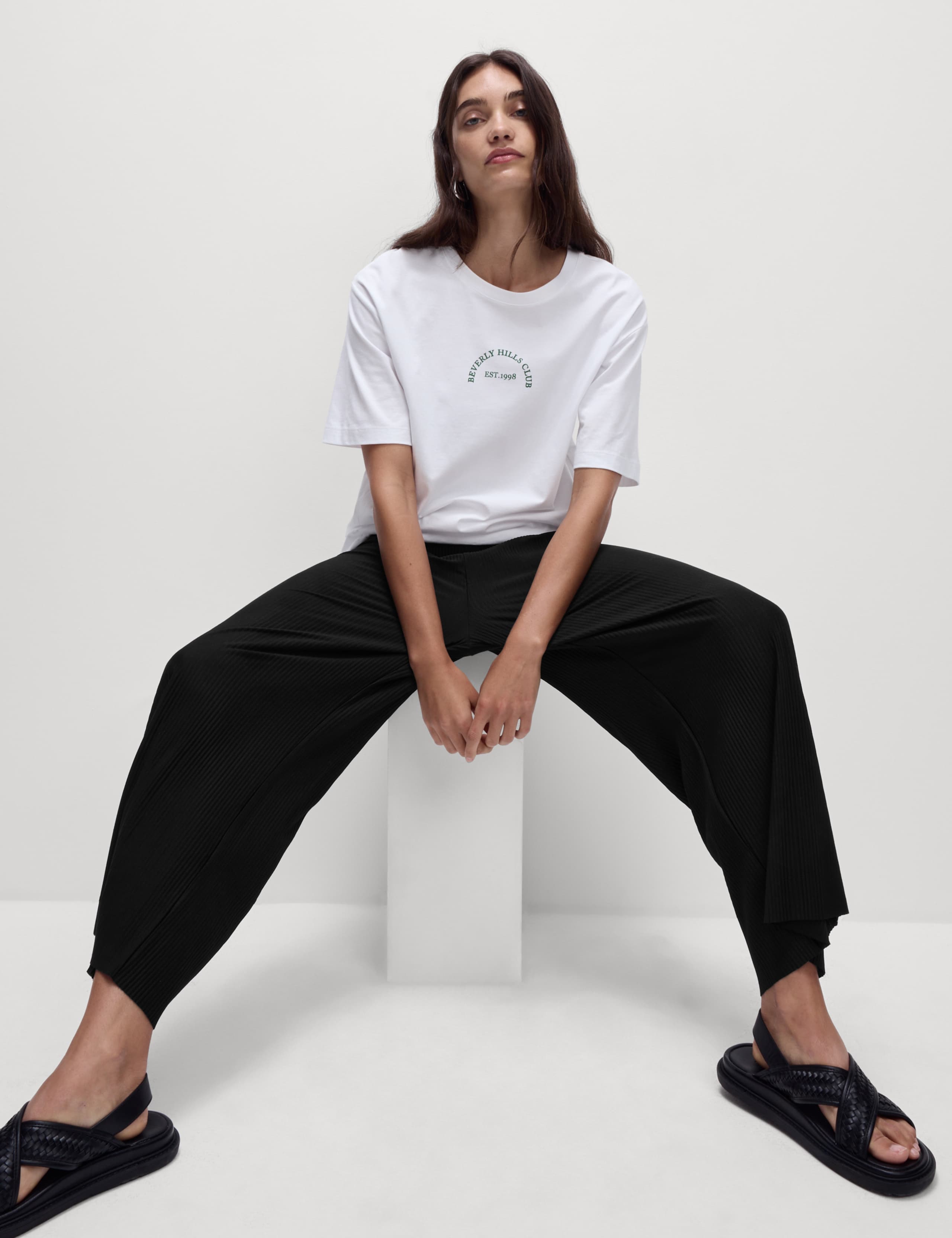 Plisse Wide Leg Cropped Trousers