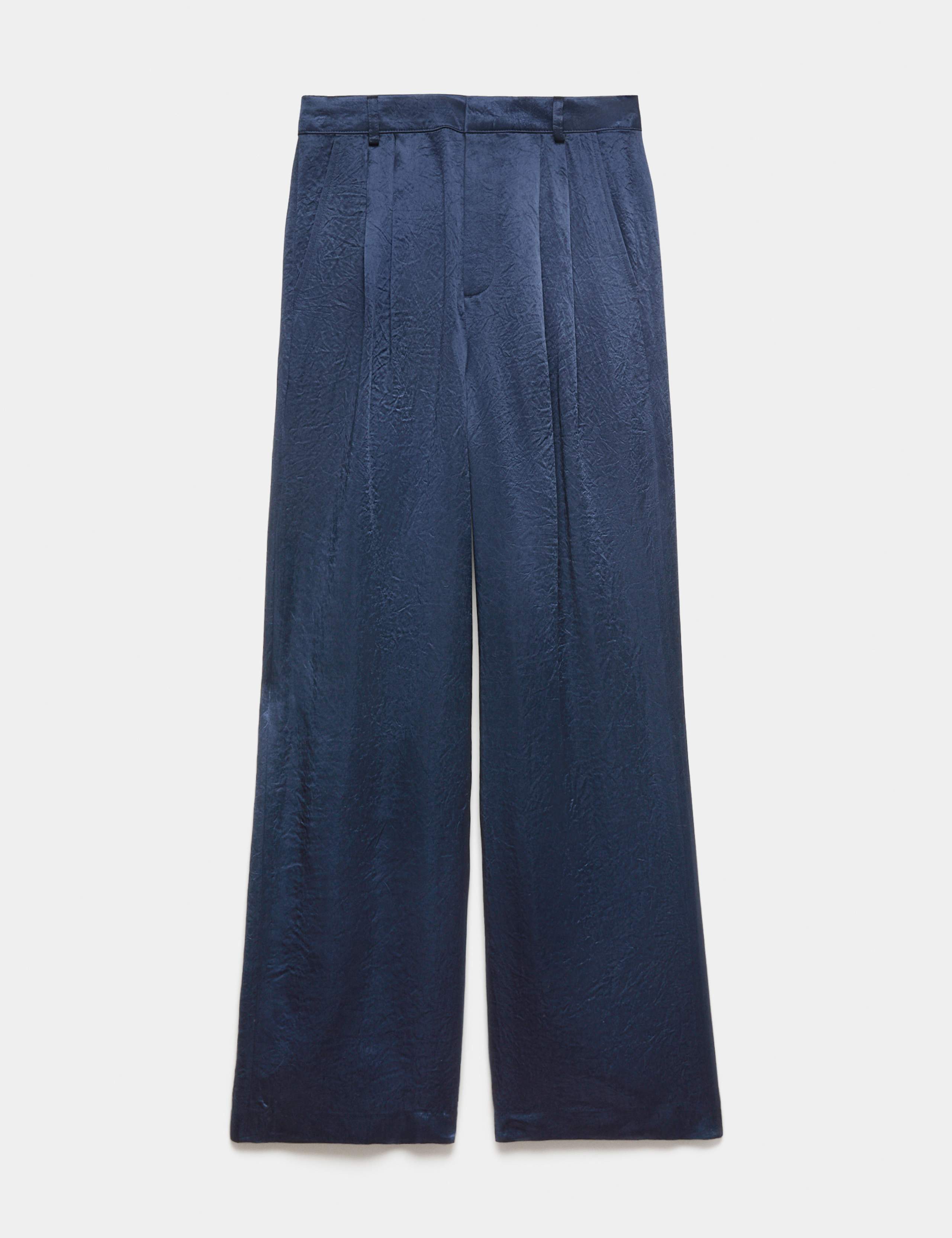 Satin Pleated Wide Leg Trousers
