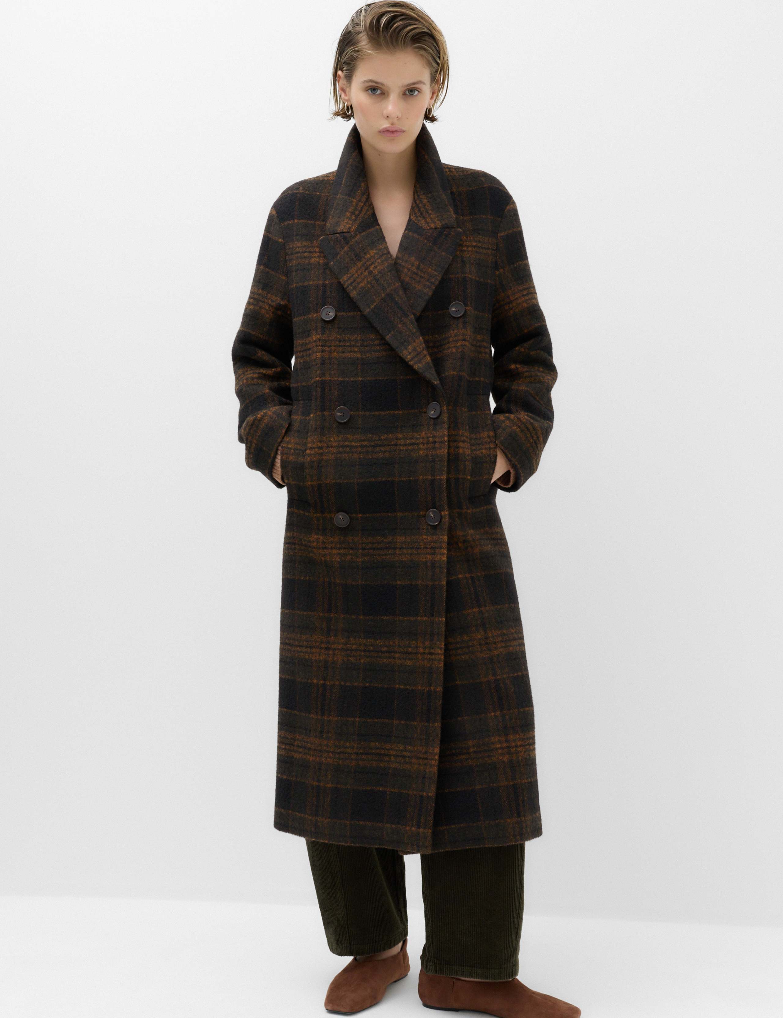 Checked Double Breasted Longline Coat