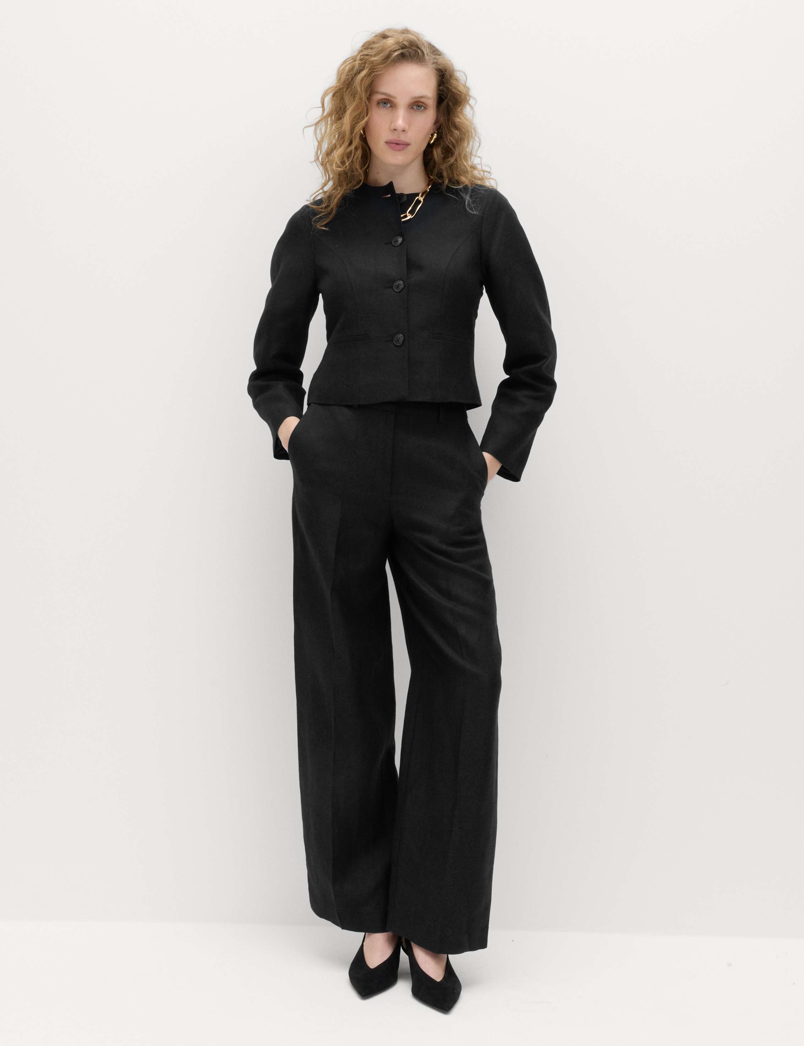 Linen Viscose Blend Collarless Jacket