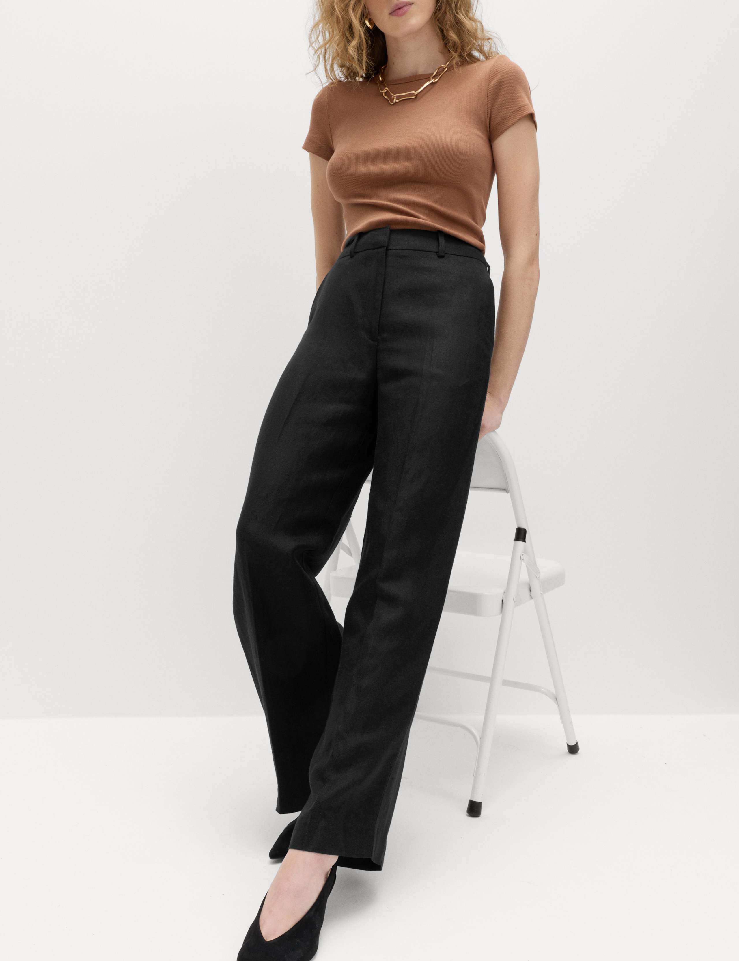 Linen Blend Relaxed Straight Trousers