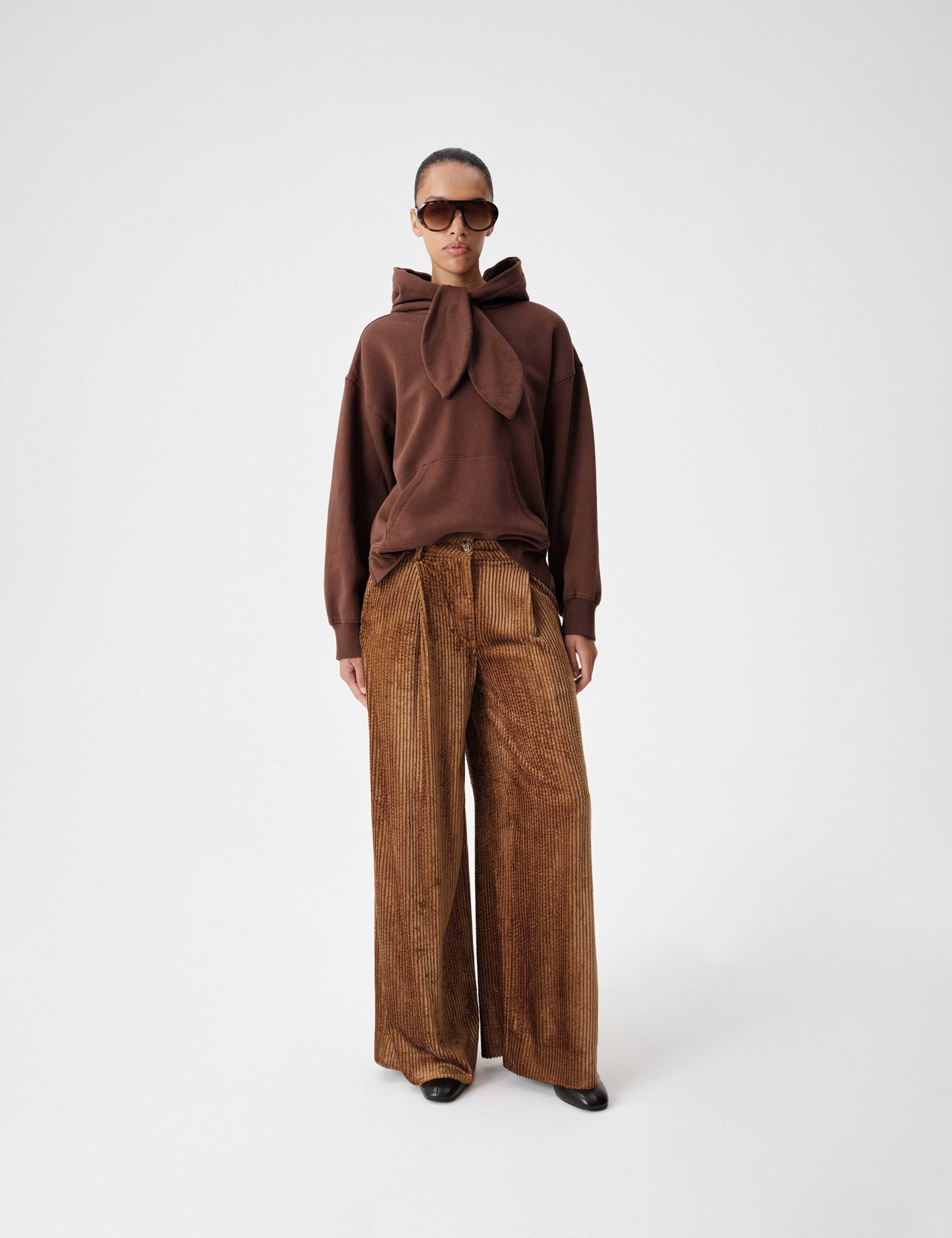 Velvet Cord Pleated Wide Leg Trousers