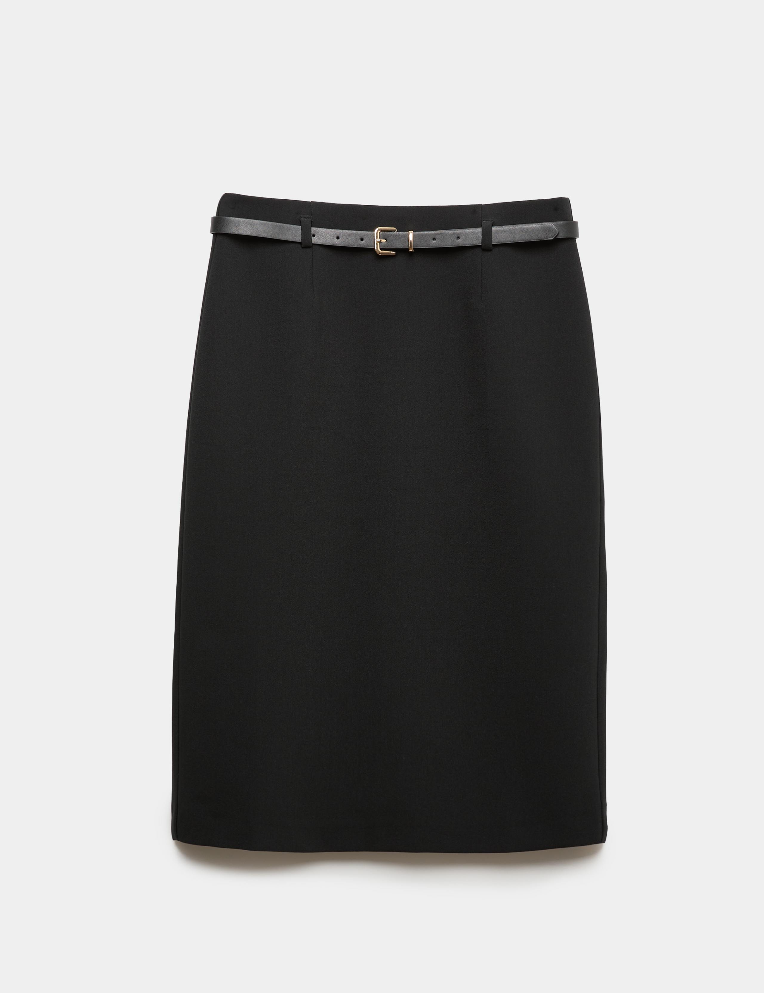 Belted Knee Length Pencil Skirt