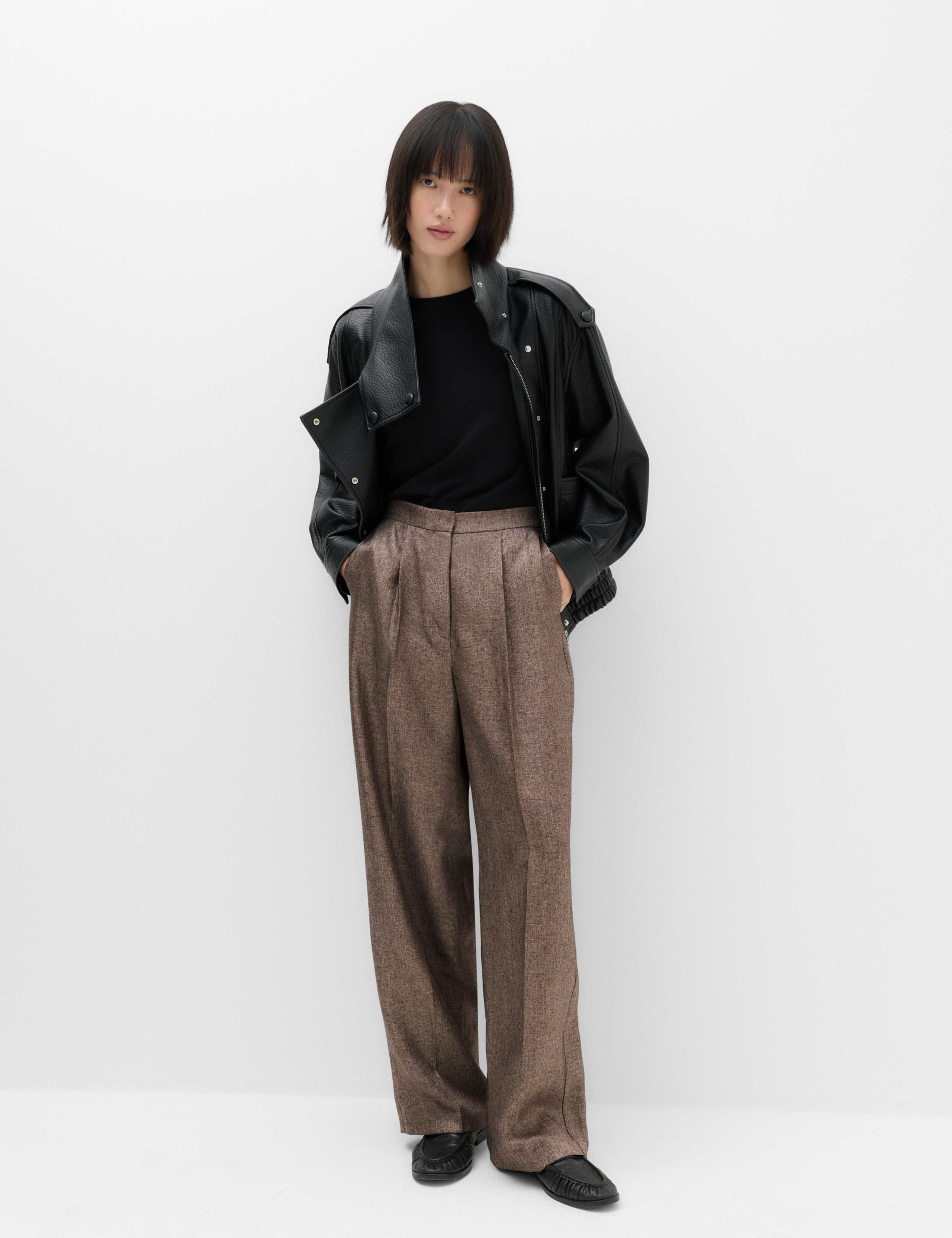 Straight Leg Textured Trousers