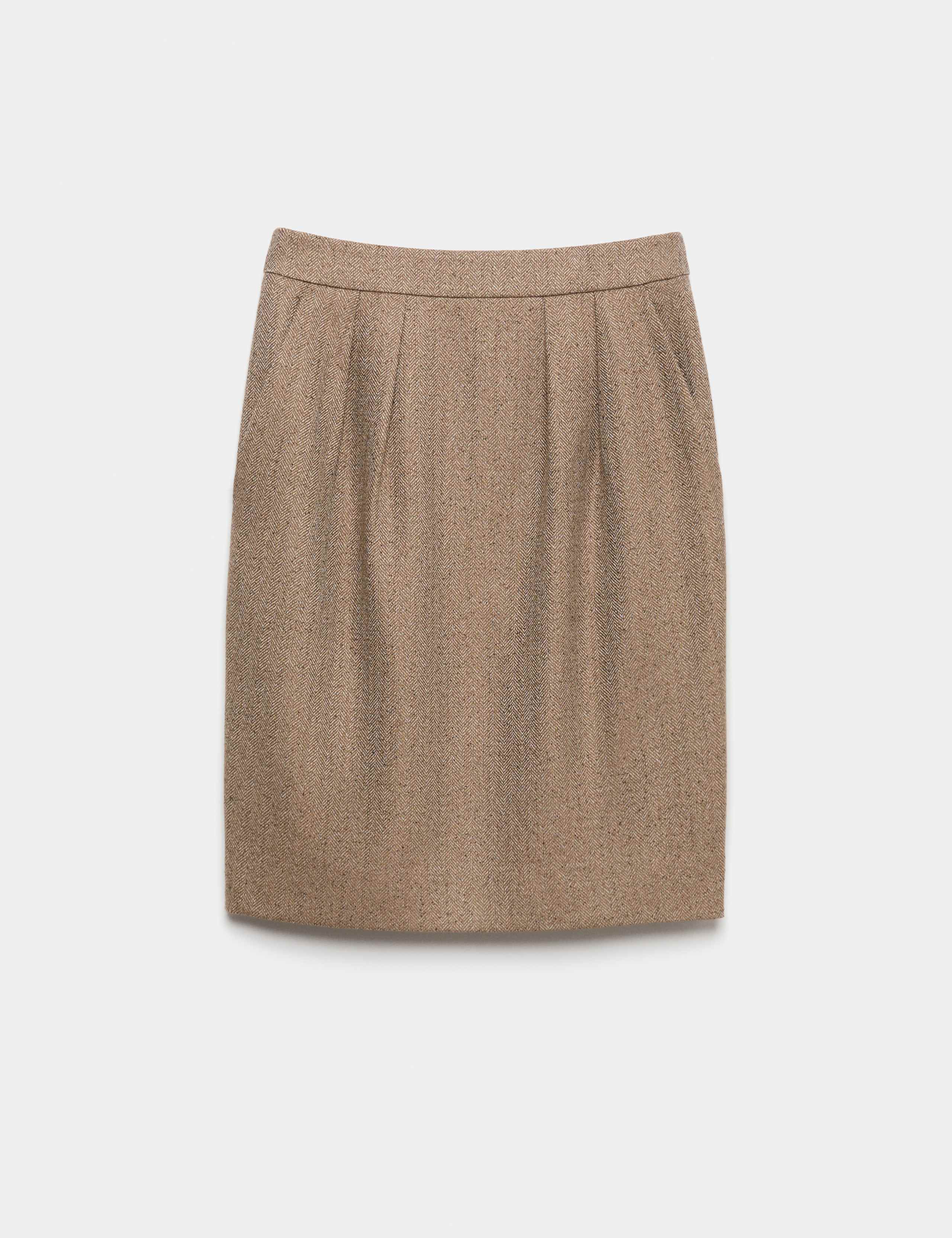 Tweed Herringbone Knee Length Tulip Skirt