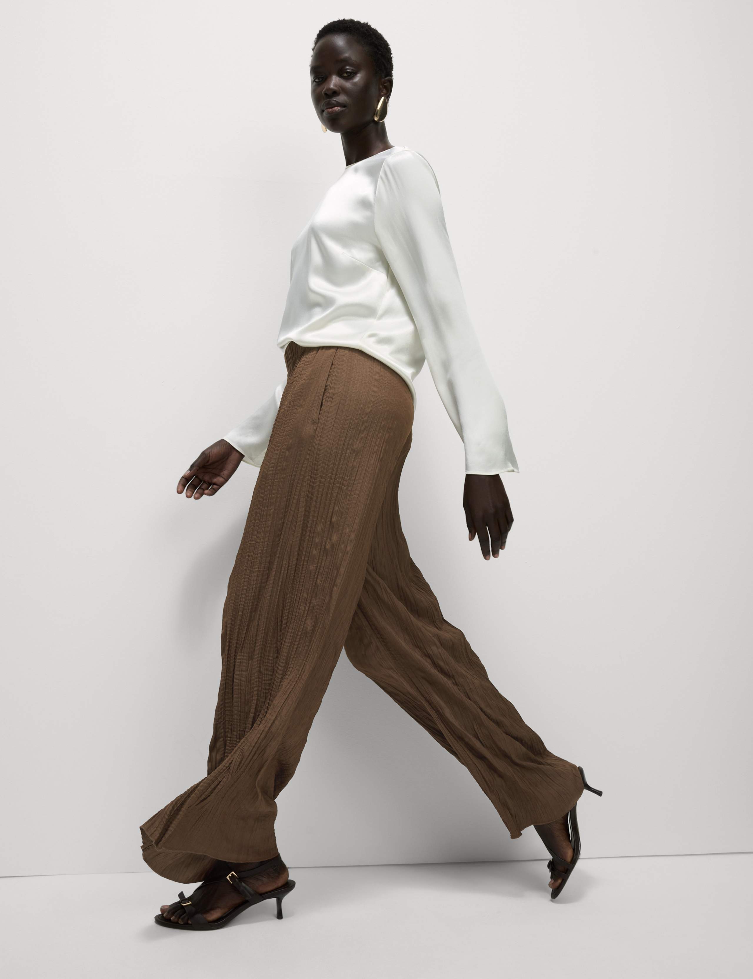 Plisse Wide Leg Trousers