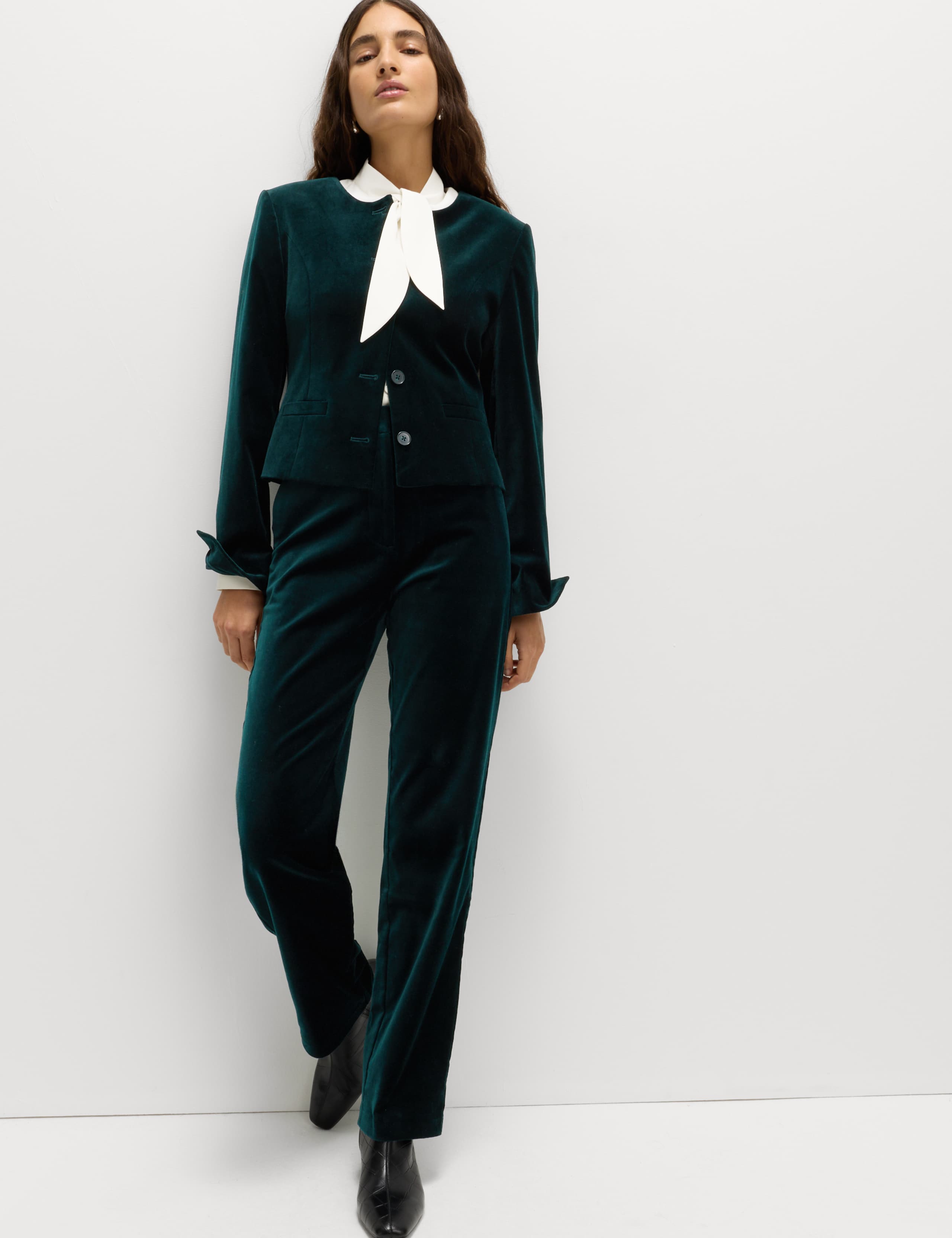 Cotton Rich Velvet Straight Leg Trousers