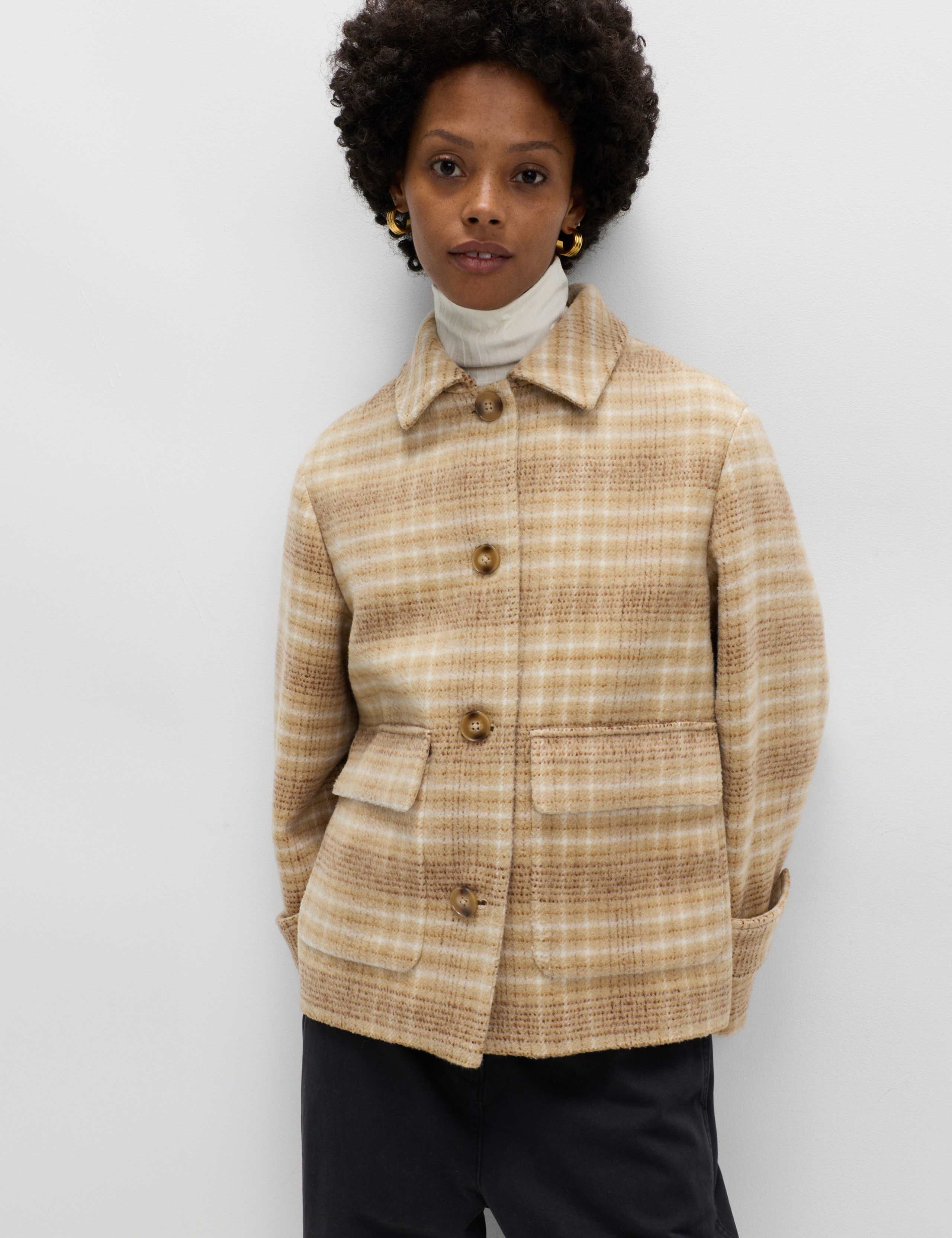 Checked Collared Short Jacket