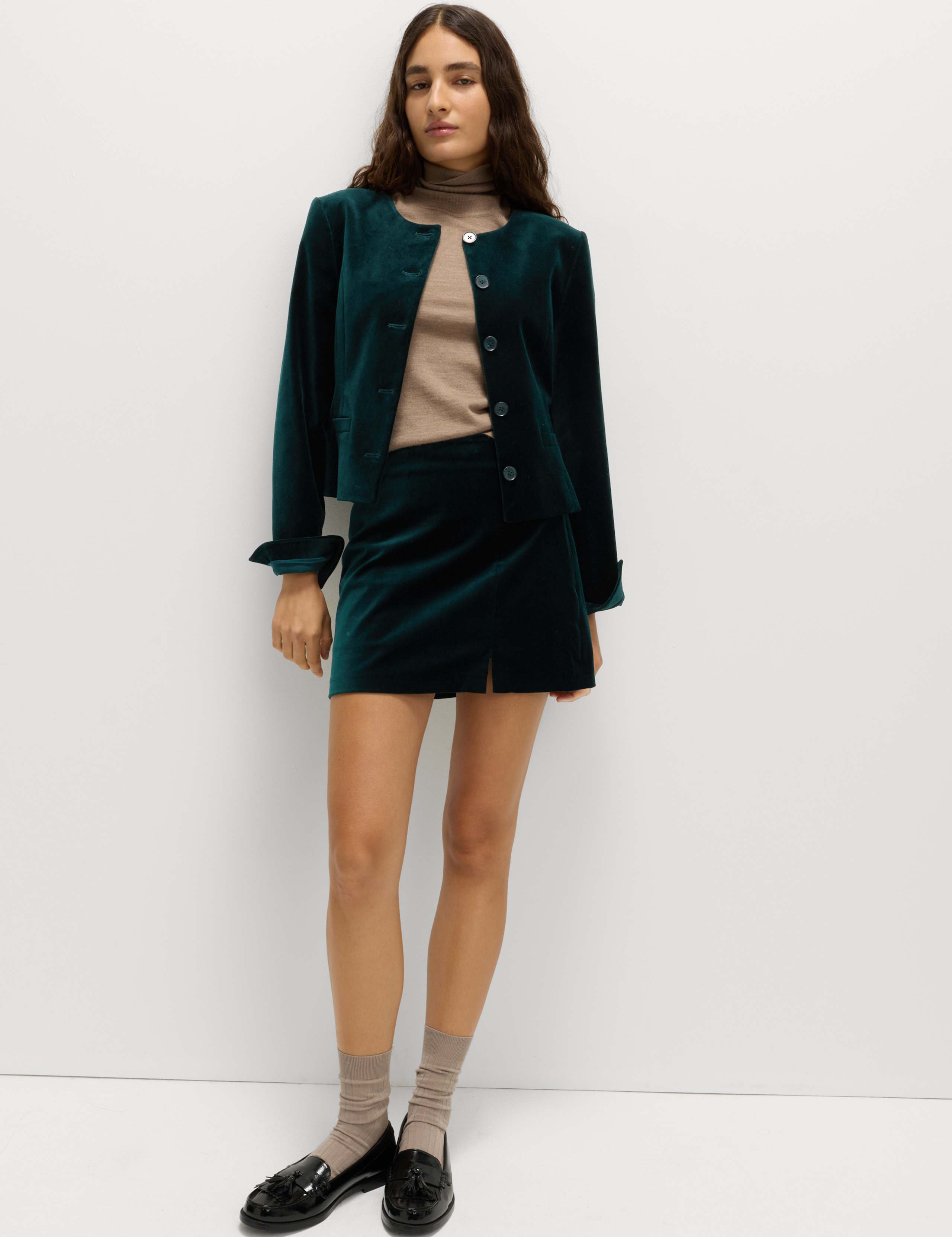 Cotton Rich Velvet Mini A-Line Skirt