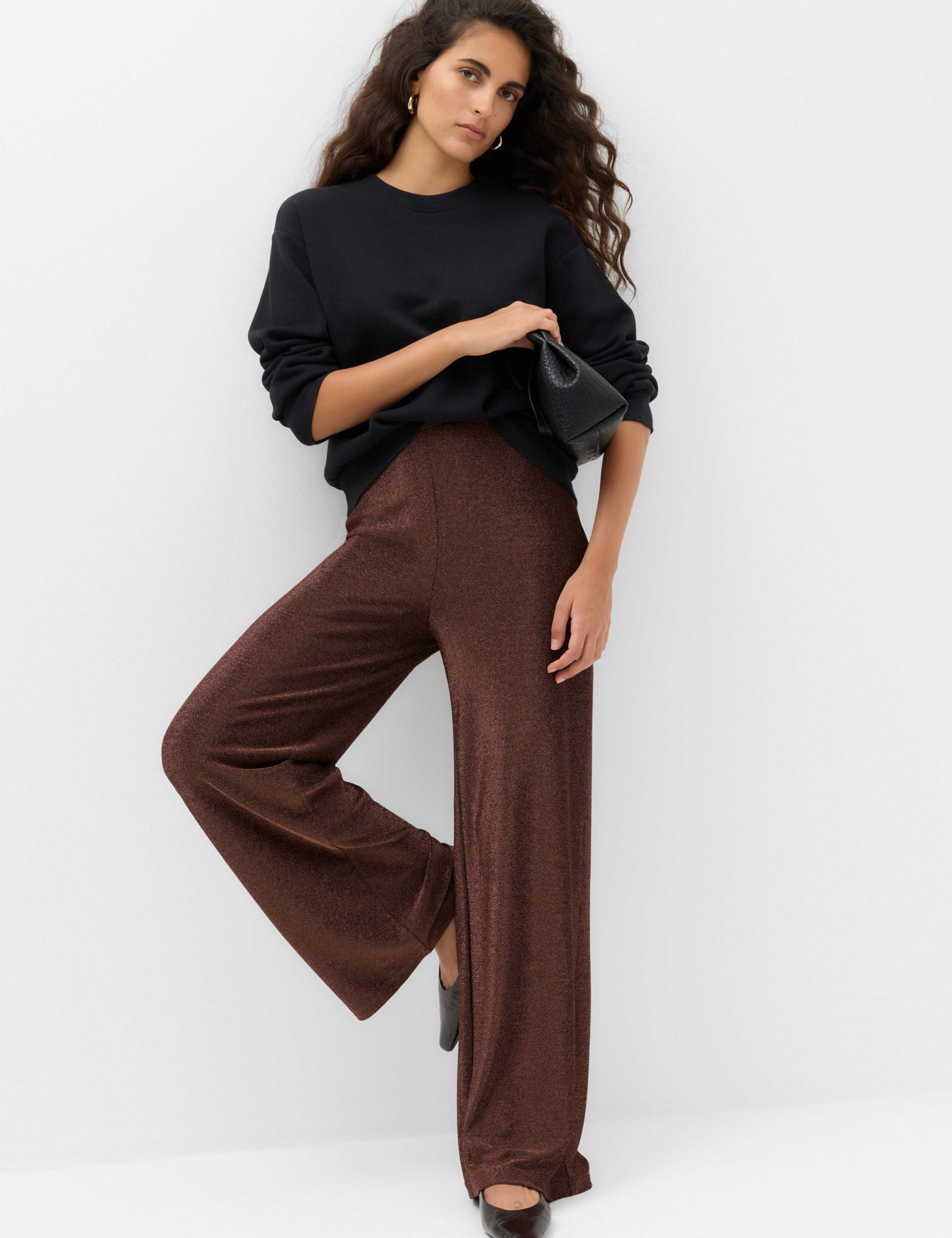 Sparkly High Waisted Wide Leg Palazzo Trousers