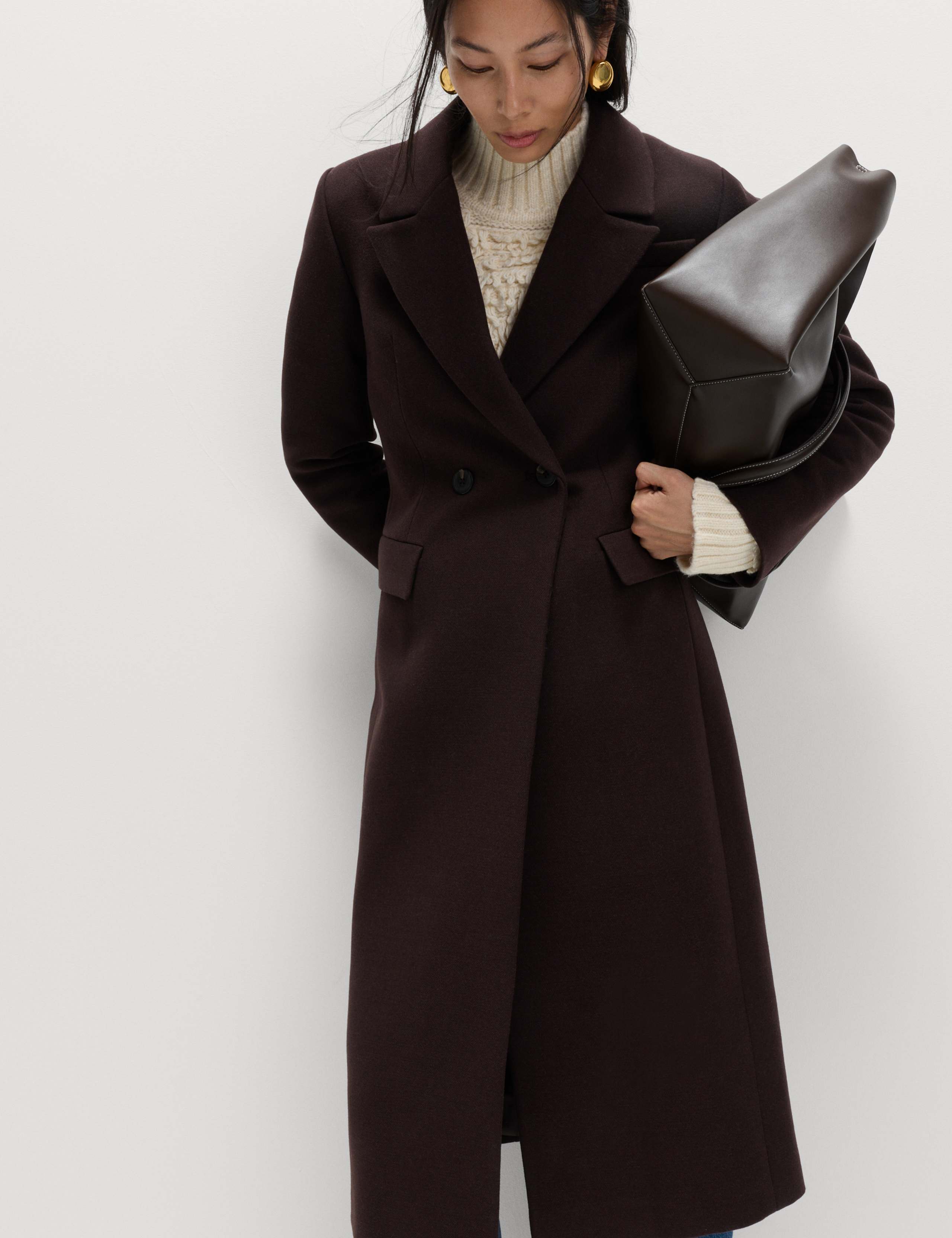 Waisted Double Breasted Longline Tailored Coat