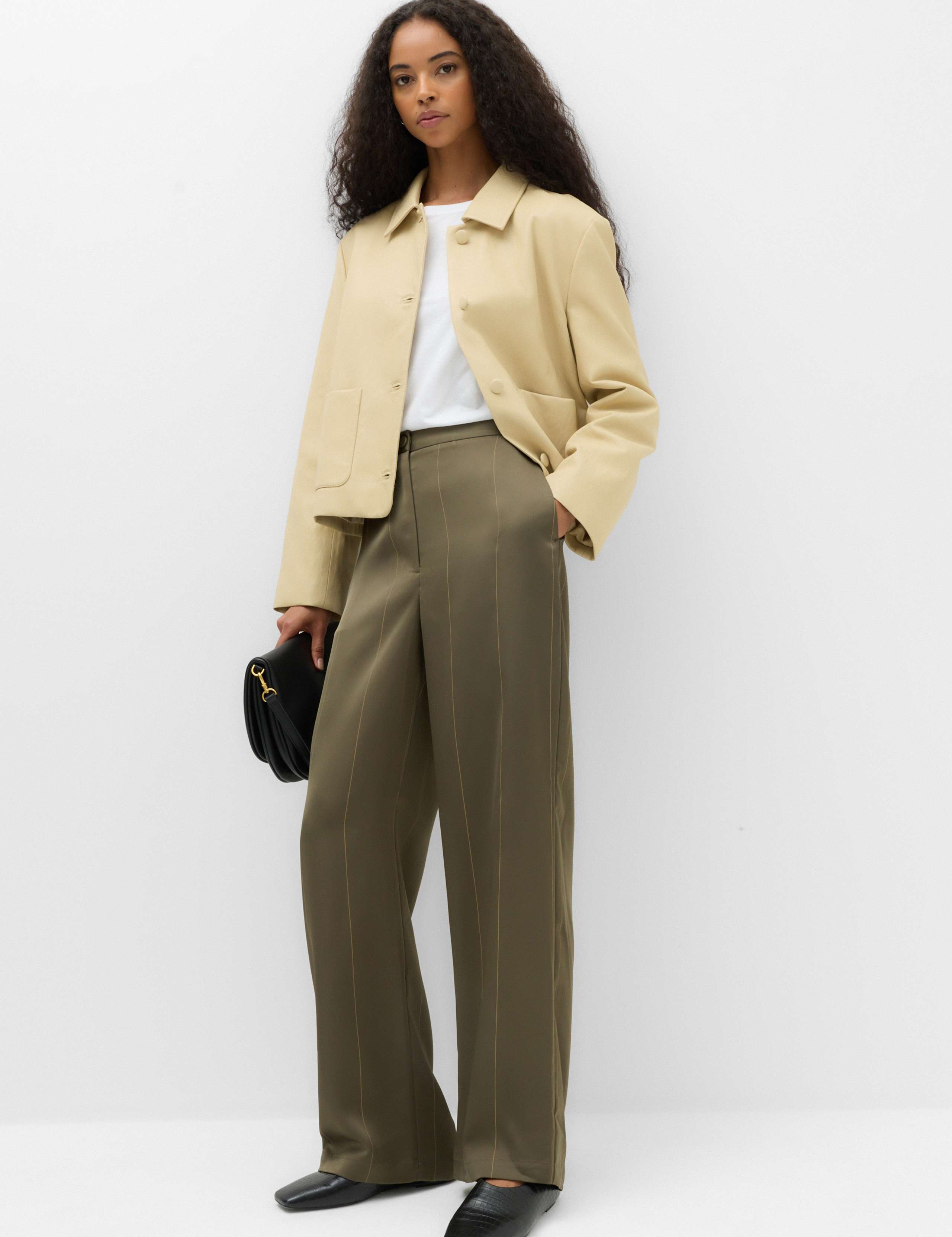 Satin Pinstripe Straight Leg Trousers
