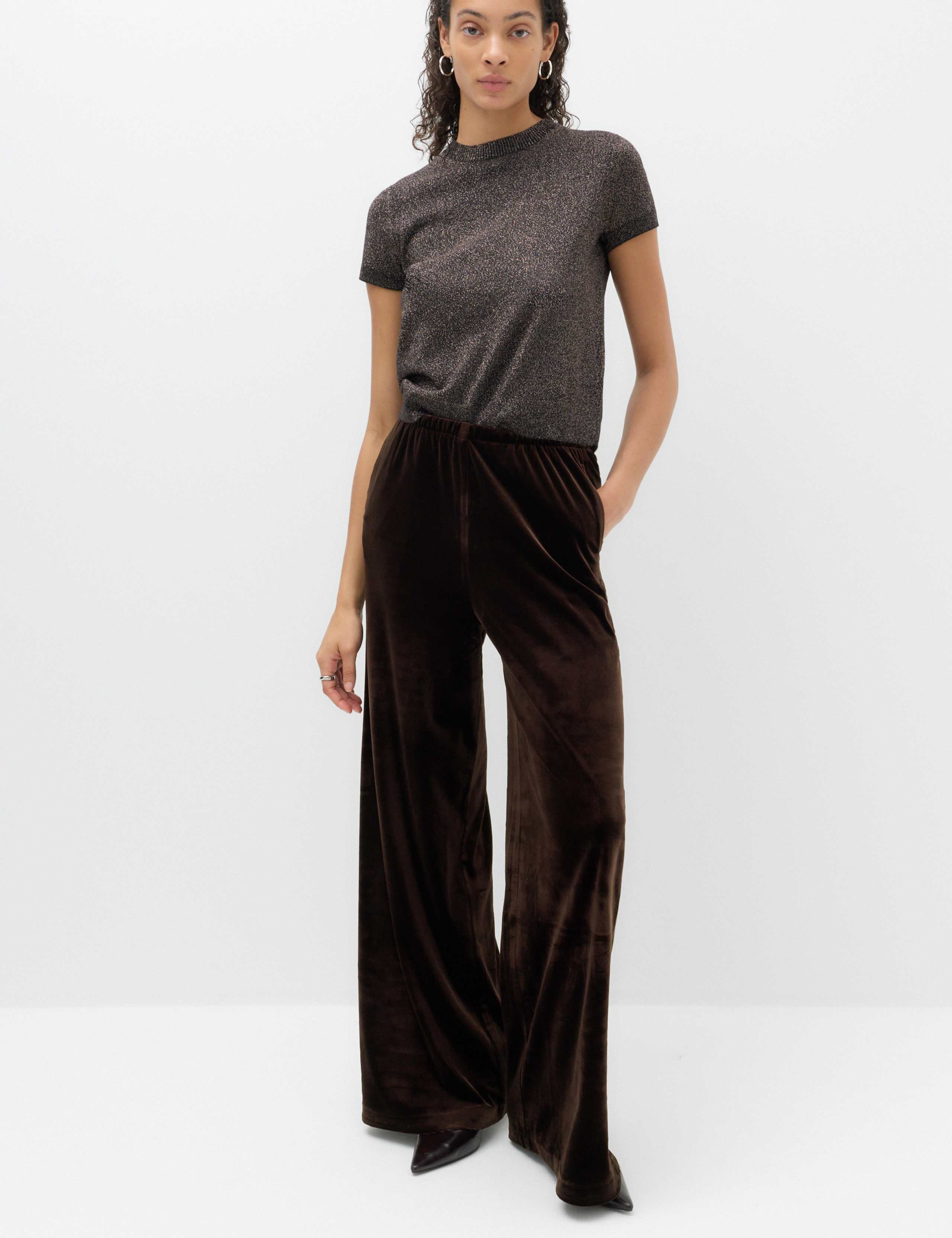 Velvet Pull On Wide Leg Trousers