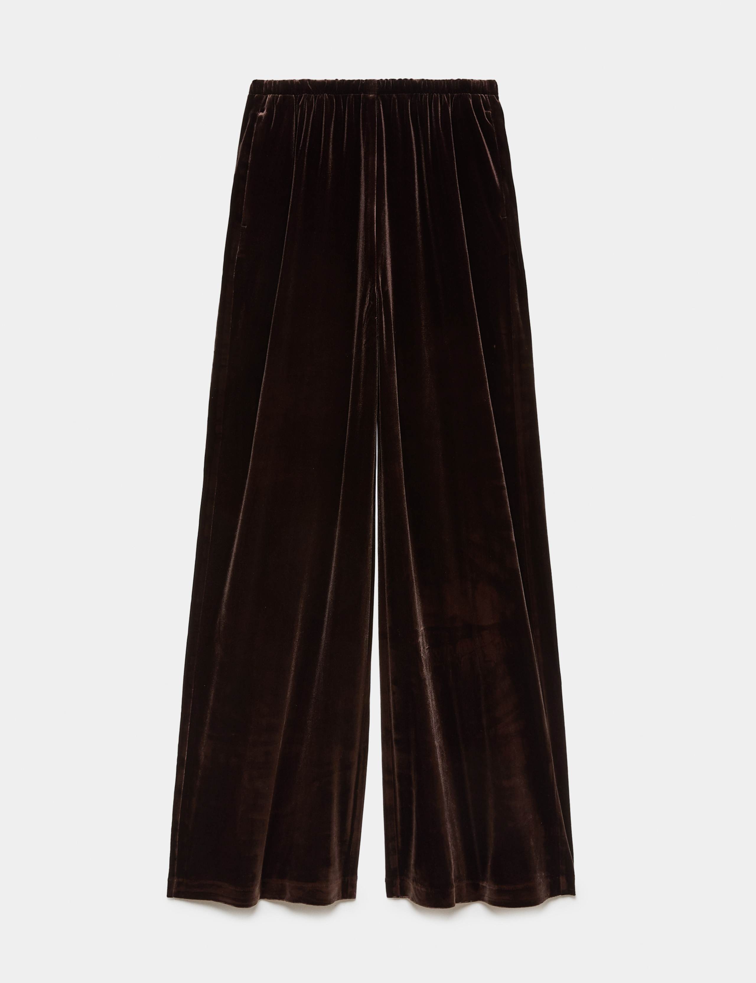 Velvet Pull On Wide Leg Trousers