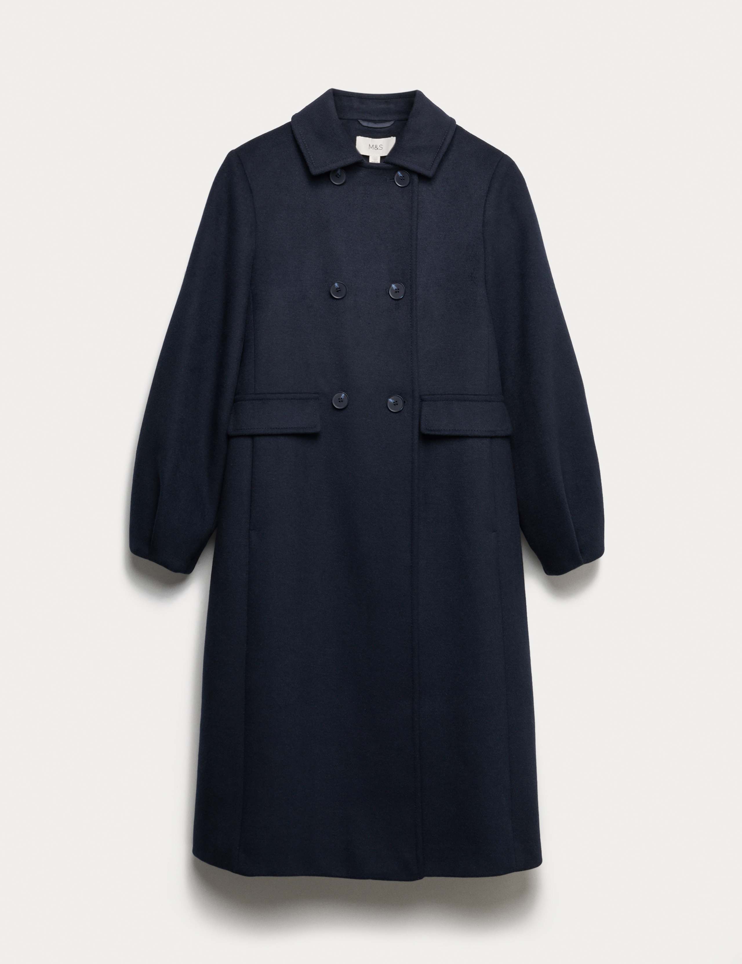 Wool Blend Volume Sleeve Double Breasted Midi Coat