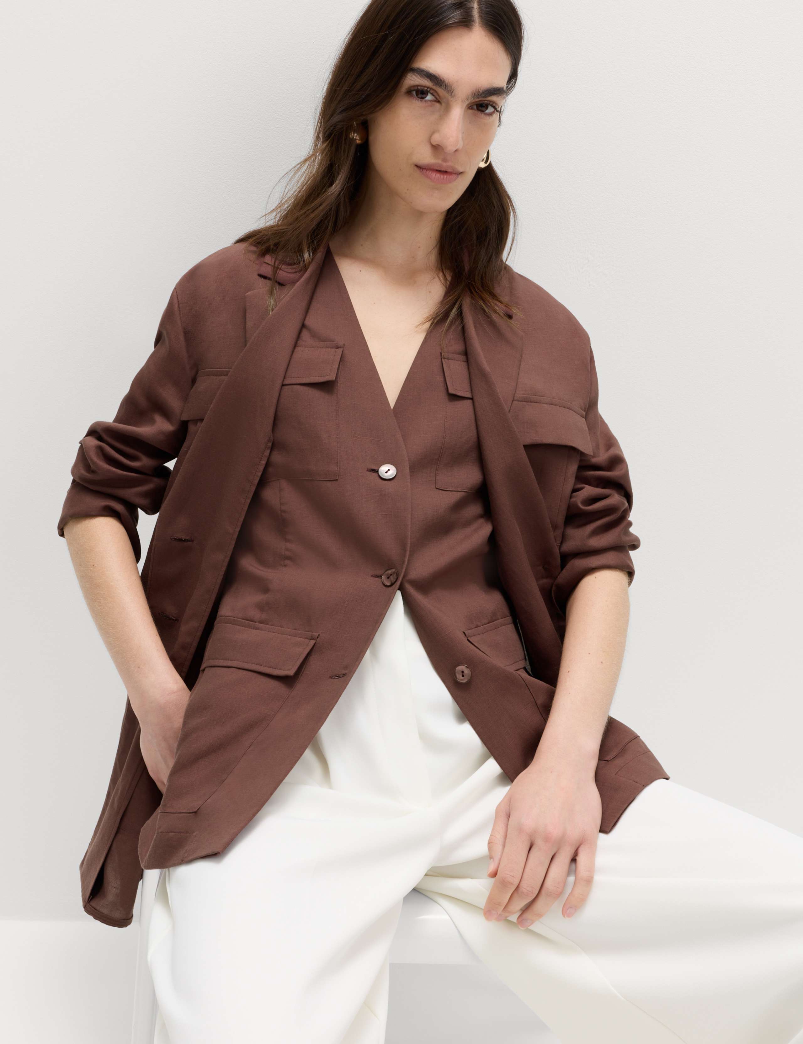 Utility Linen Blazer & palazzo Tro Set 5 of 6