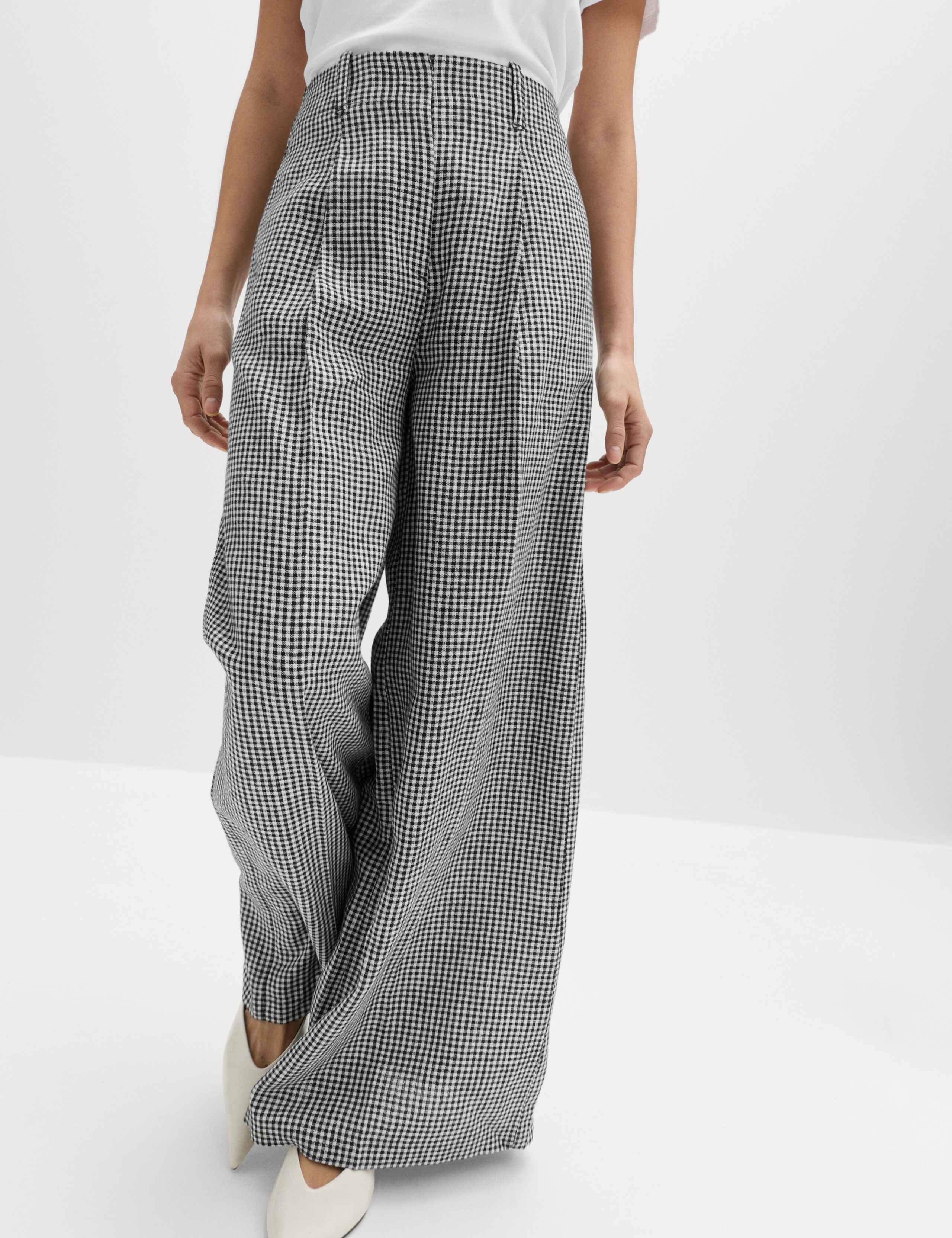 Pure Linen Checked Pleat Front Trousers