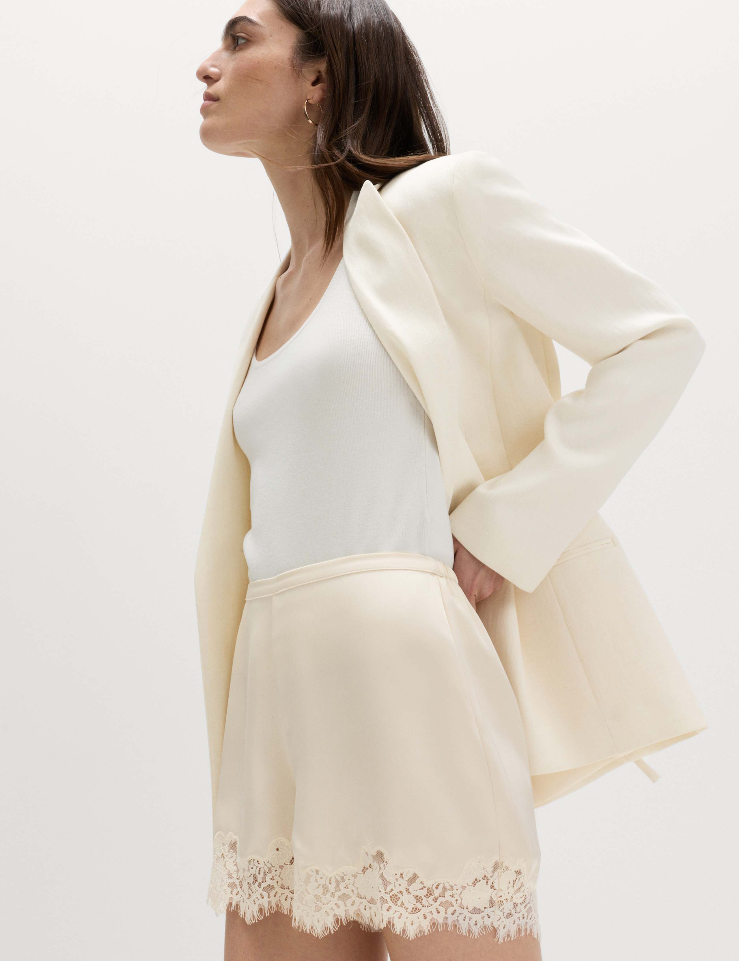 Satin Lace Trim Shorts