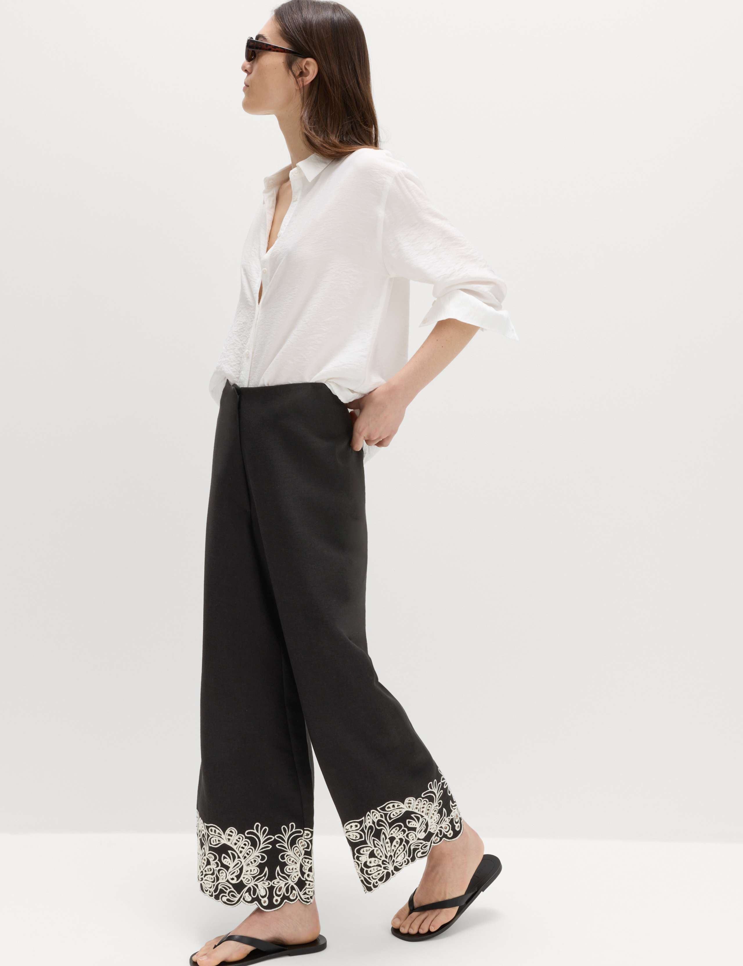 Modal Rich Embroidered Straight Leg Trousers
