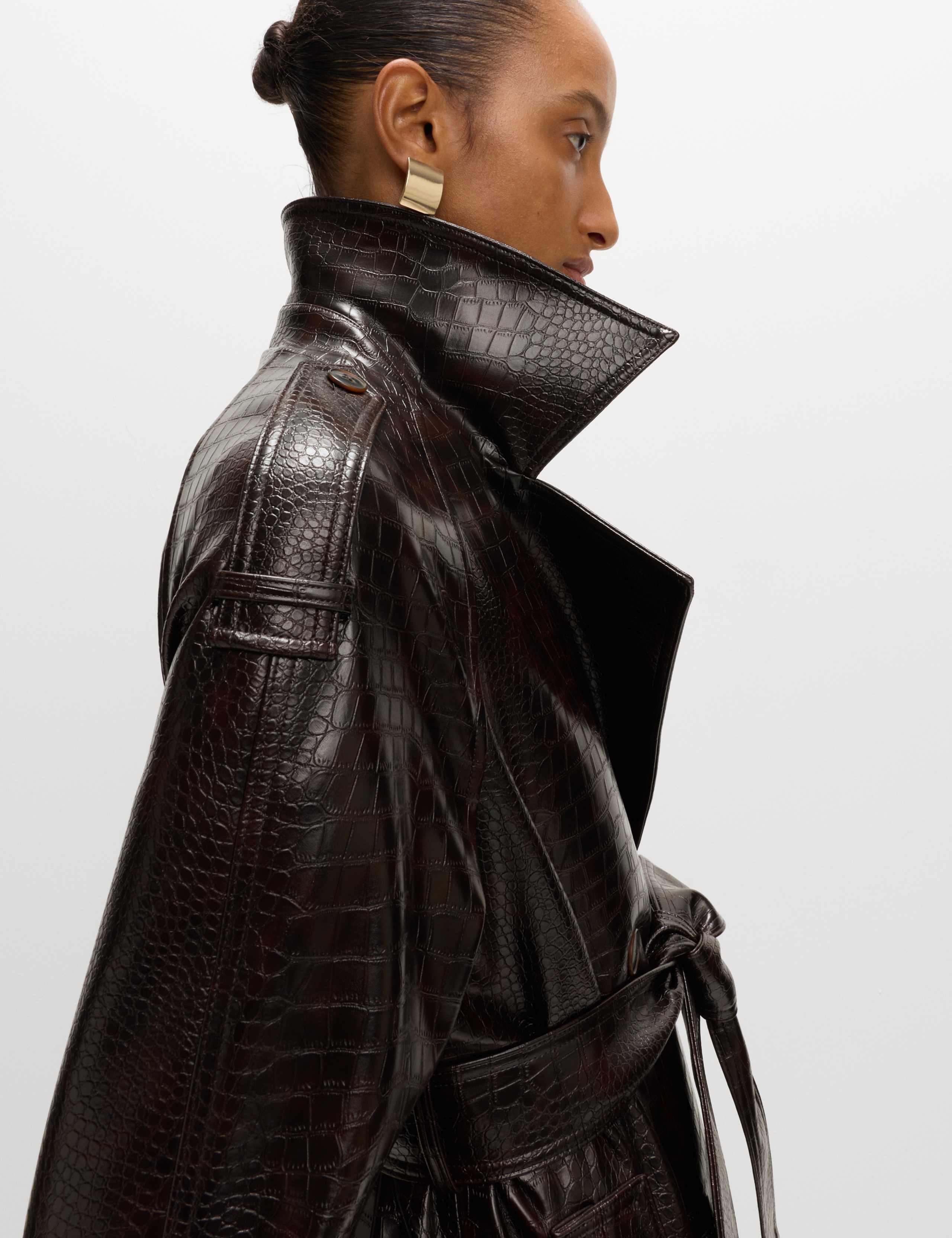 Textured Belted Longline Trench Coat
