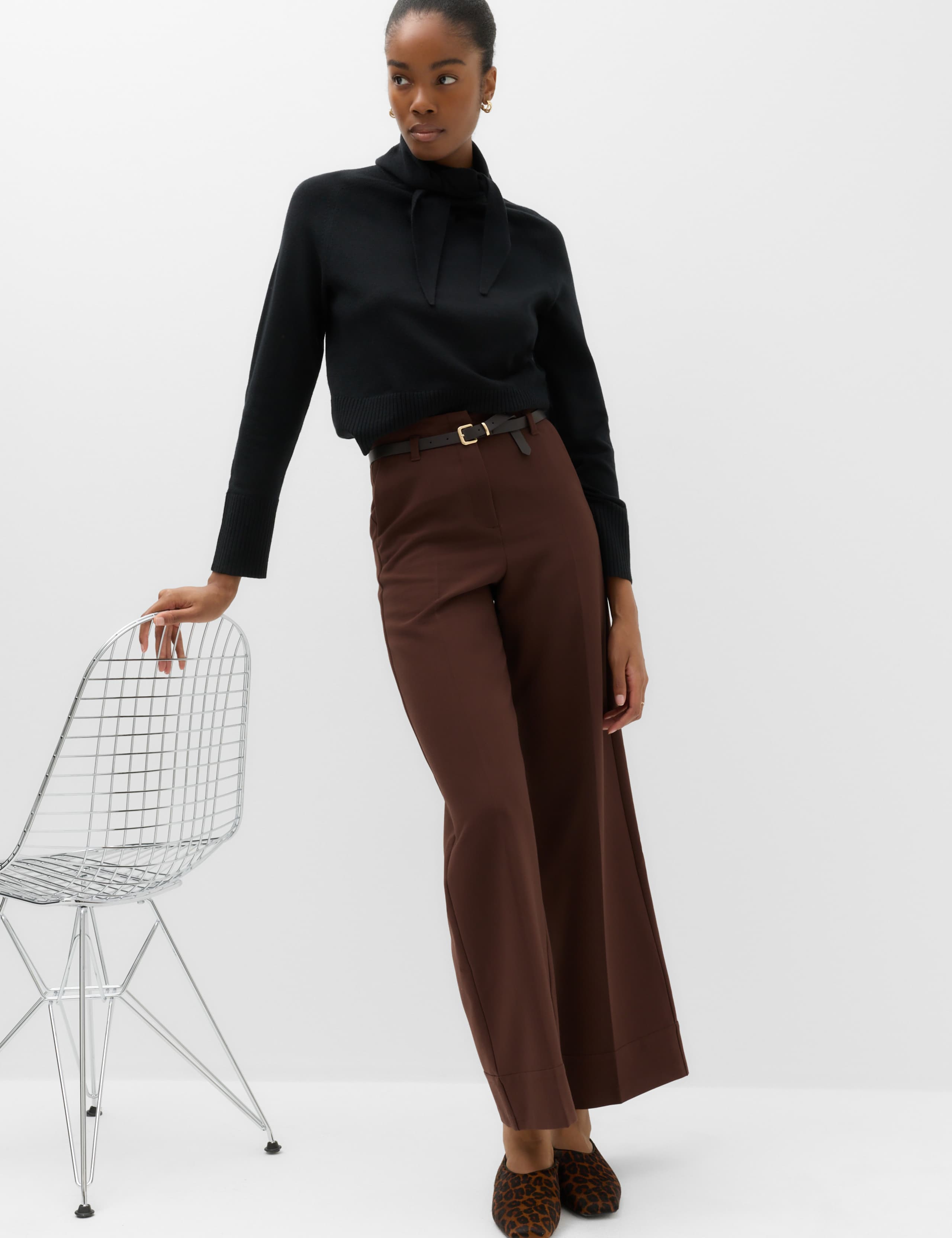 Belted Straight Leg Trousers