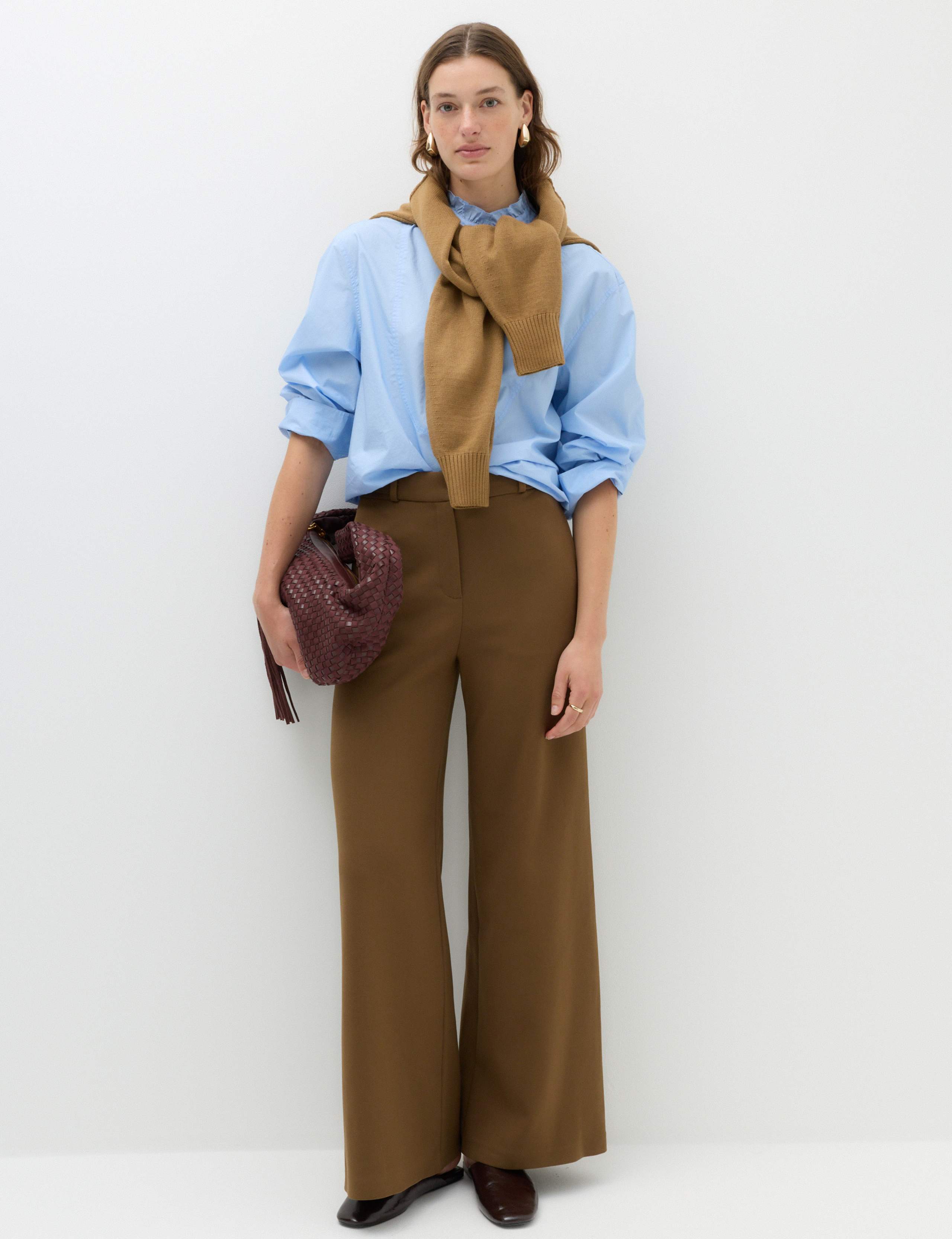 Tailored Side Tab Wide Leg Trousers