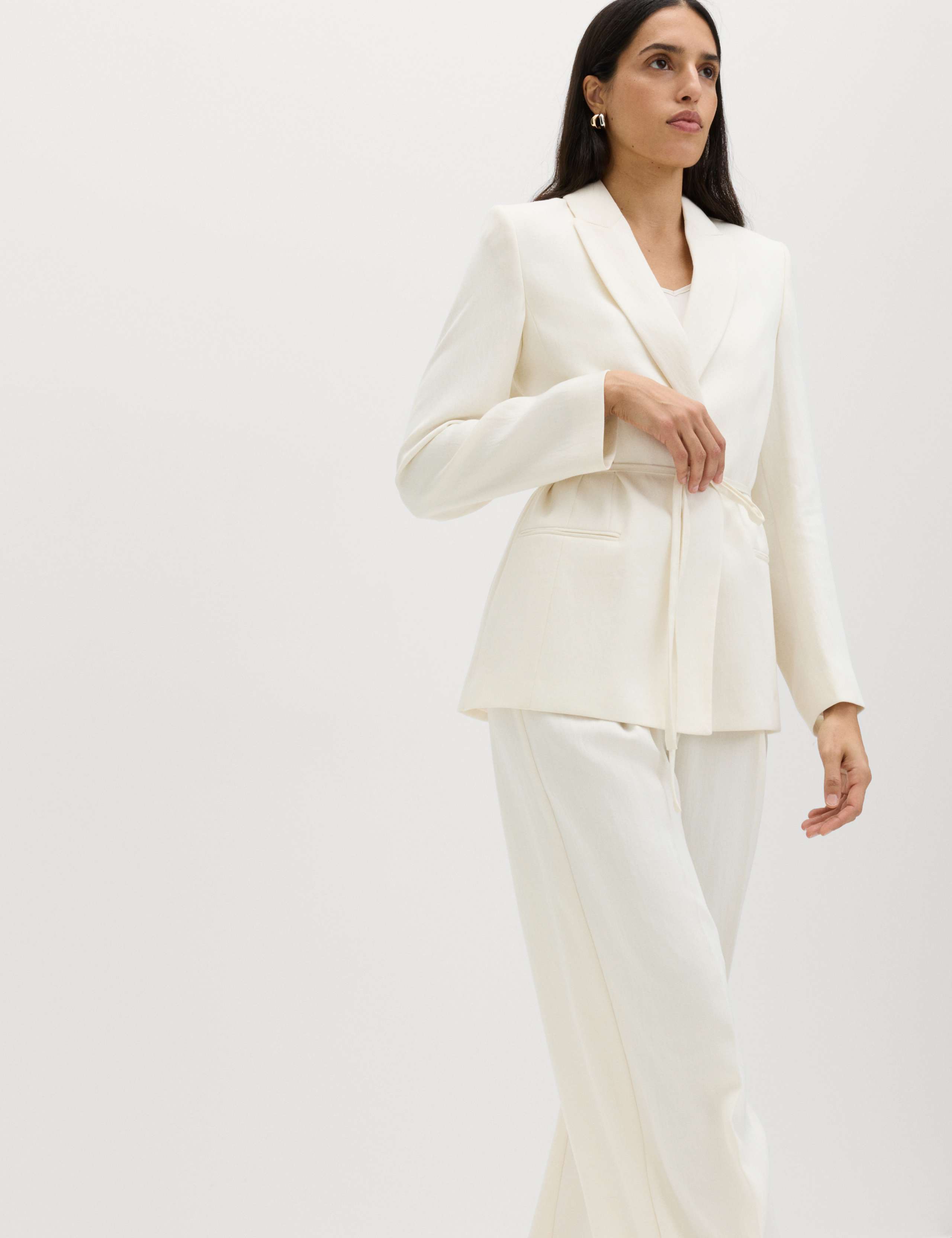 Tie Belted Blazer with Linen