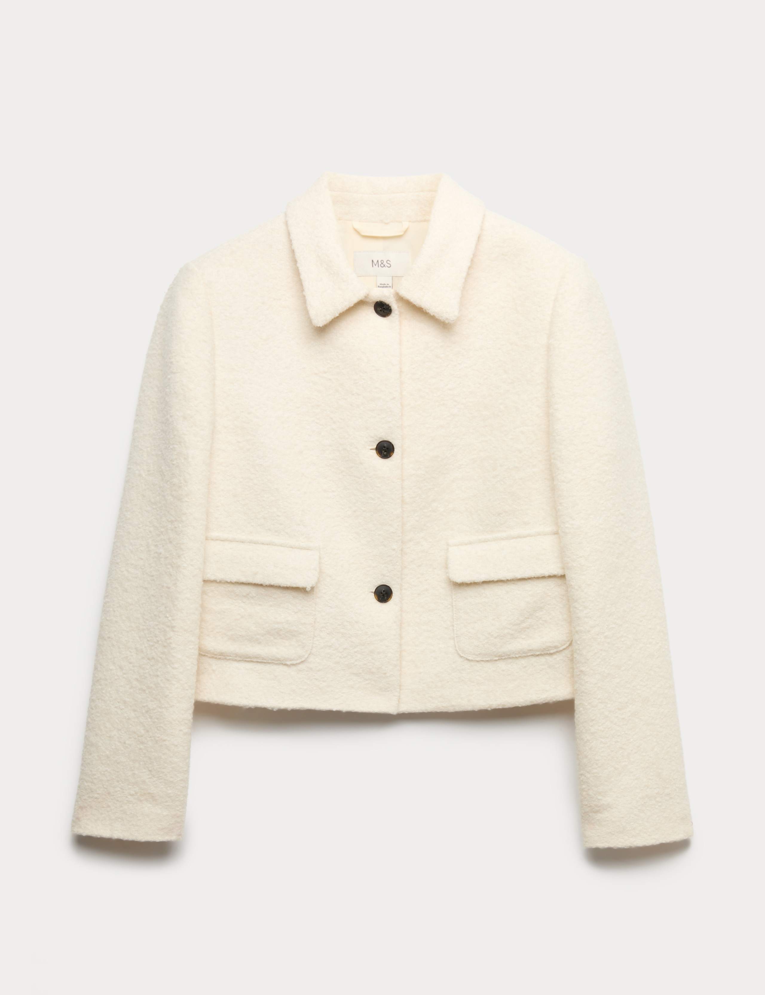 Tweed Textured Collared Jacket with Wool