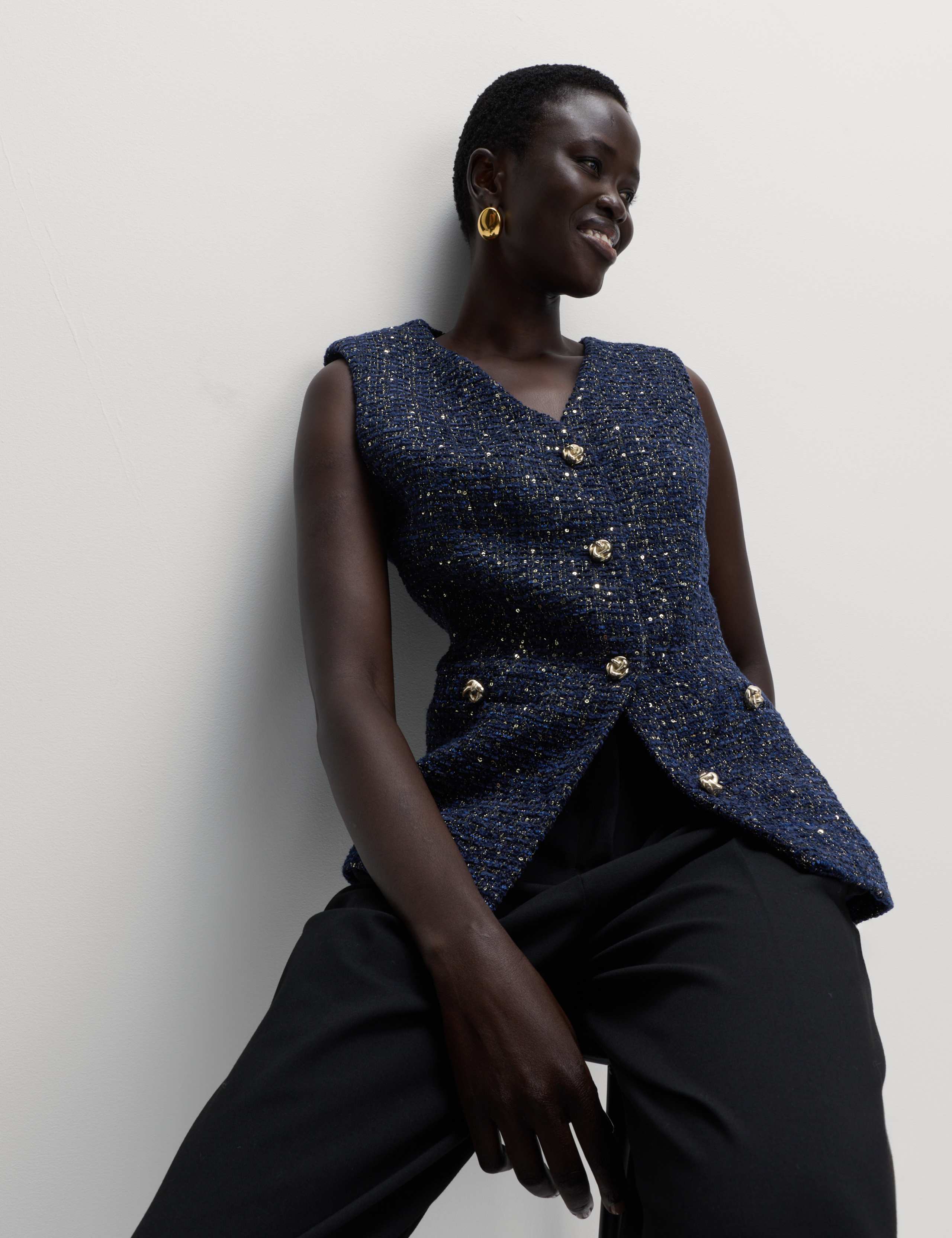 Metallic Sequin Tweed Waistcoat