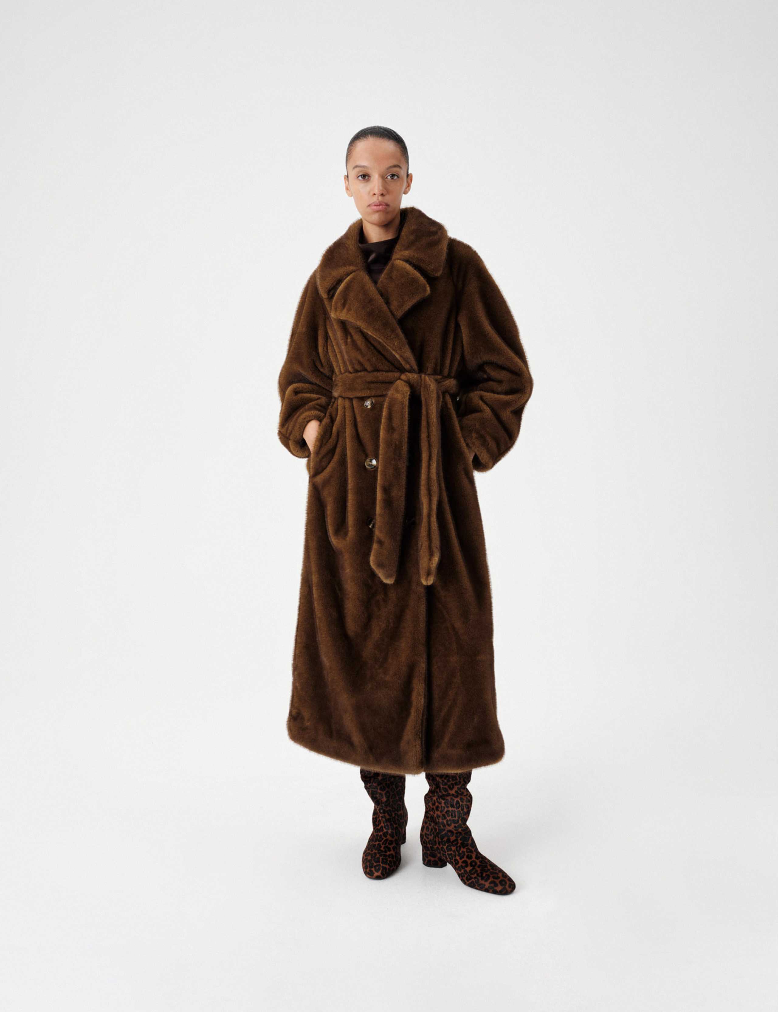 Faux Fur Collared Longline Trench Coat