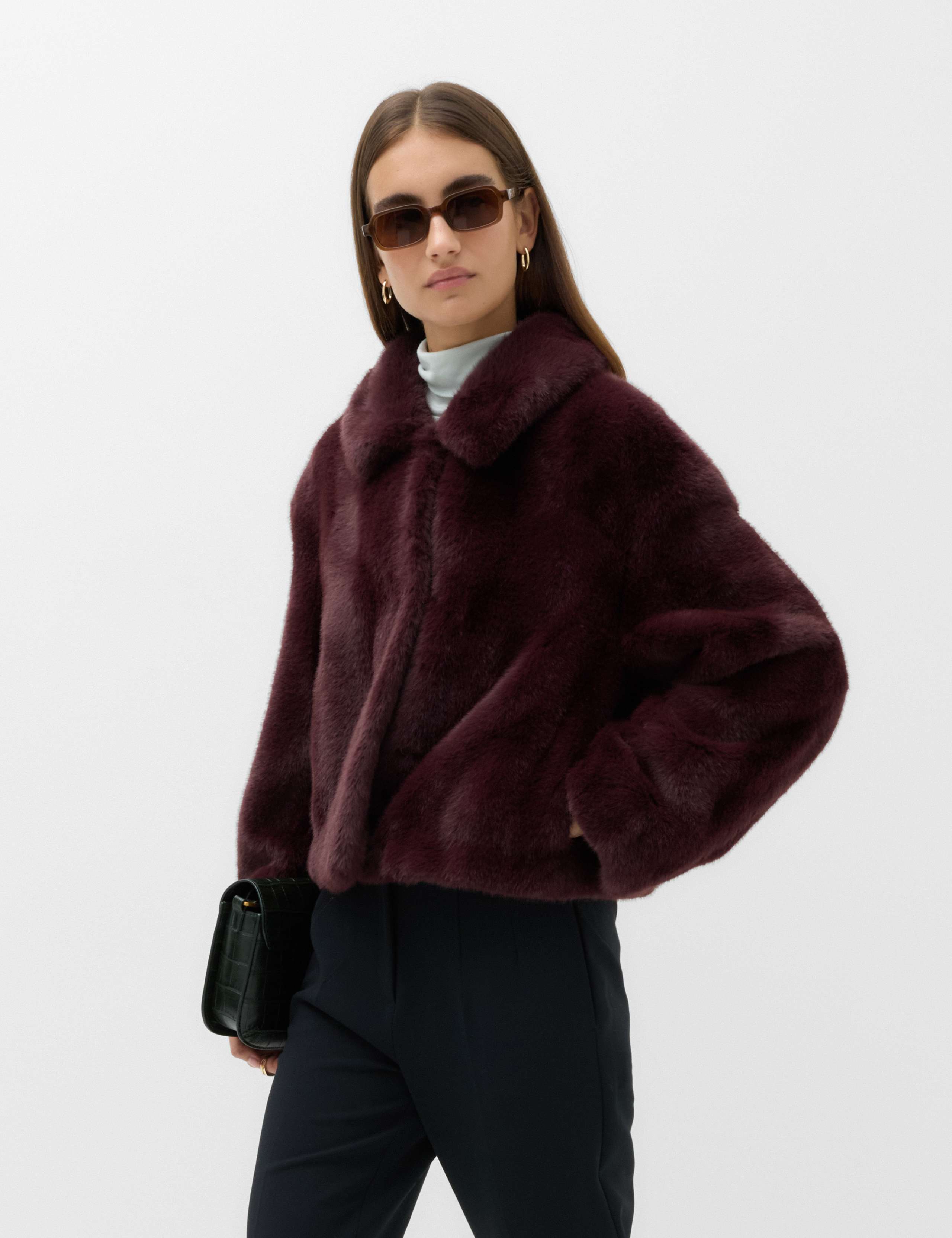 Faux Fur Collared Short Jacket