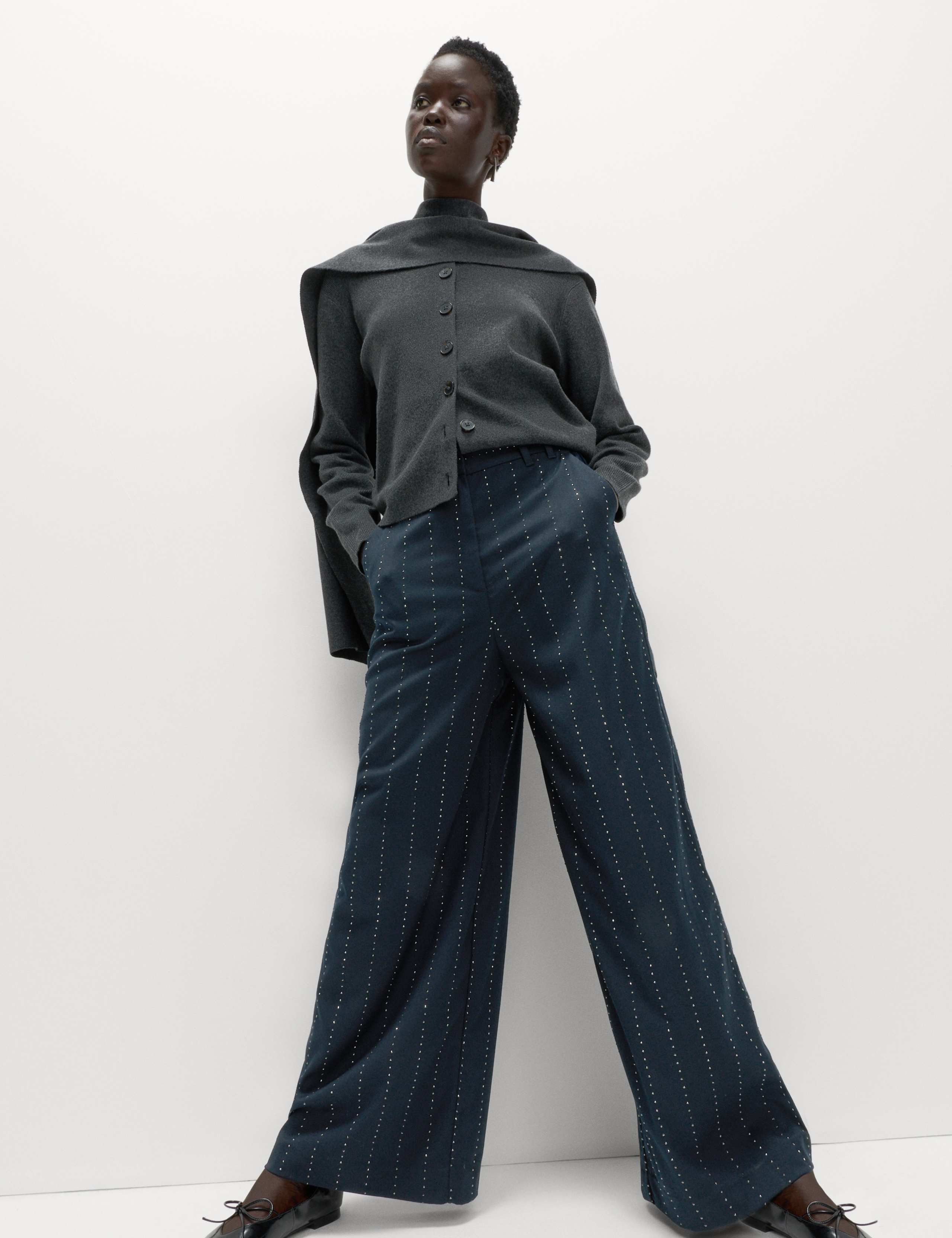 Striped Studded Straight Leg Trousers
