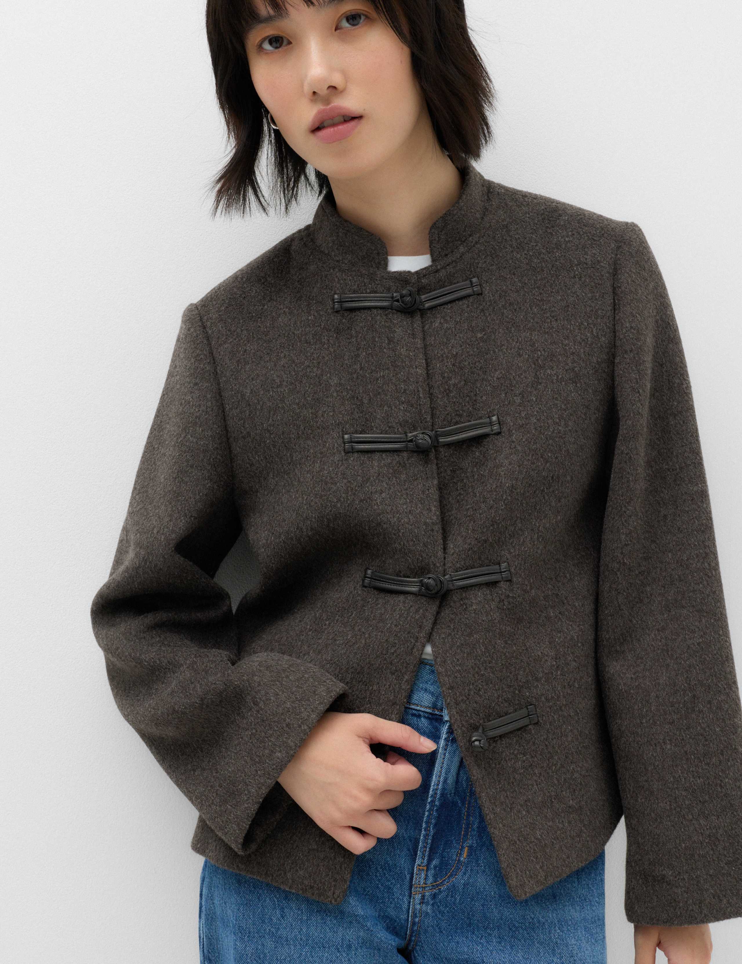 Textured Knot Button Detail Short Jacket