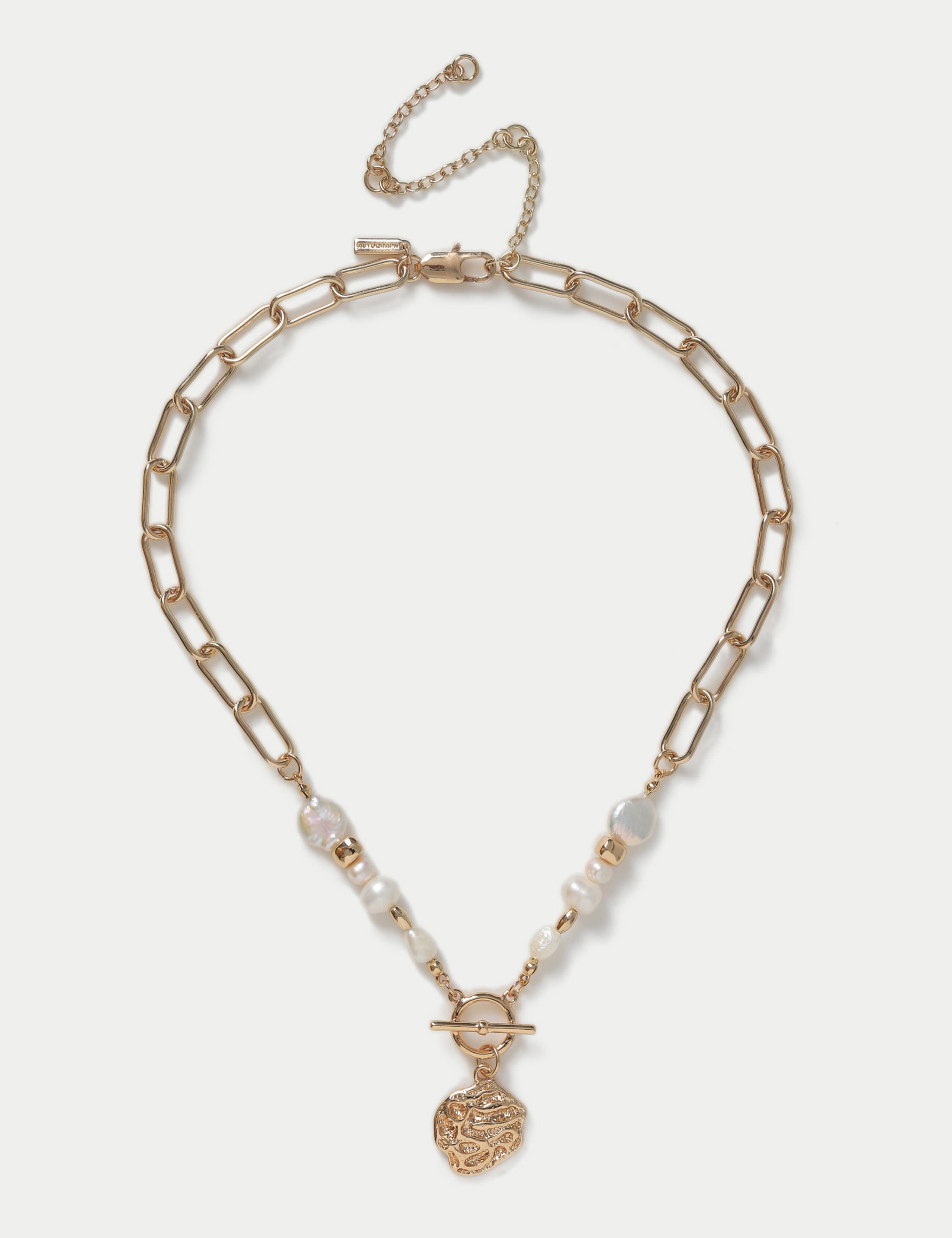 Gold Tone T-Bar Pearl Neckwear