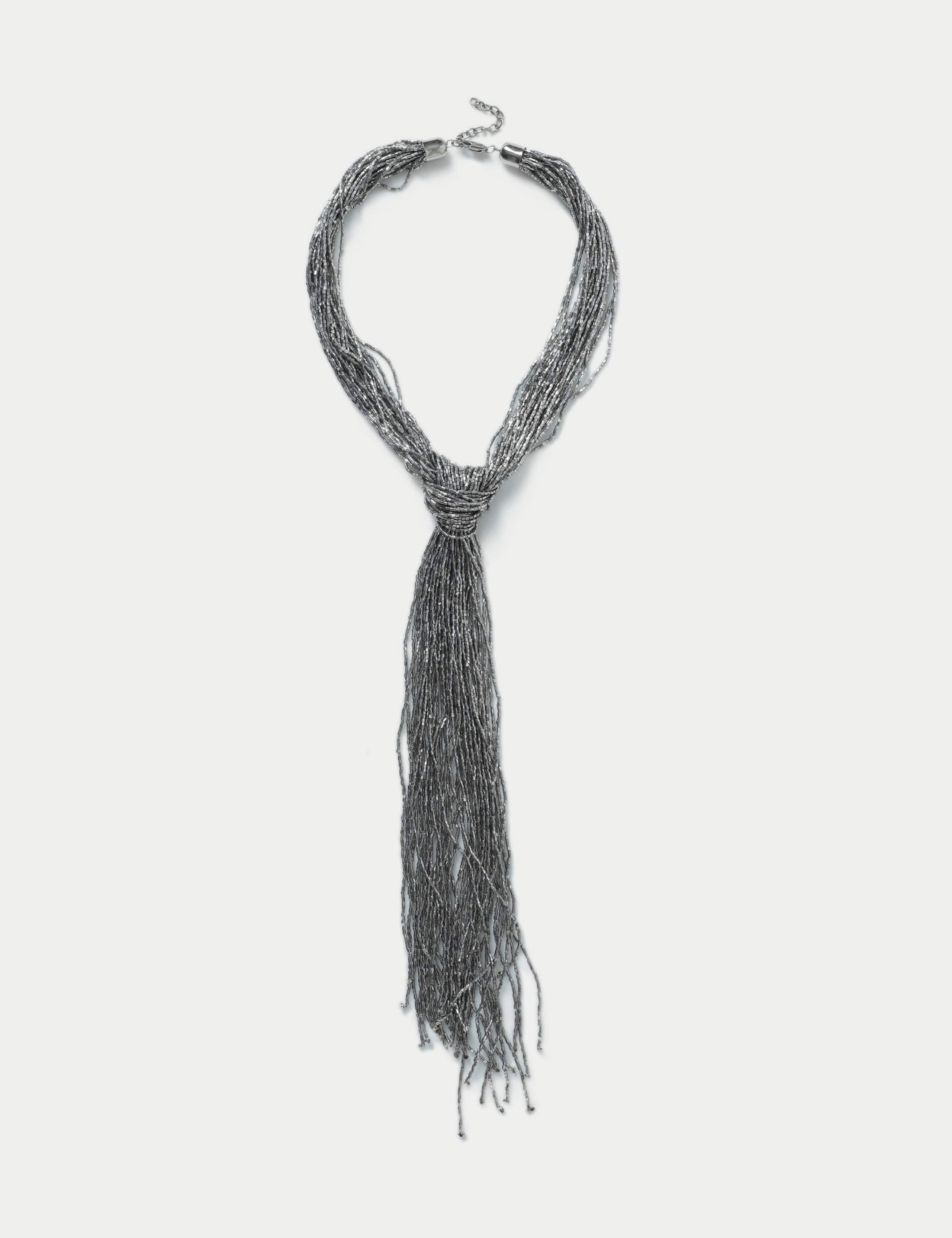 Silver Tone Beaded Longline Necklace